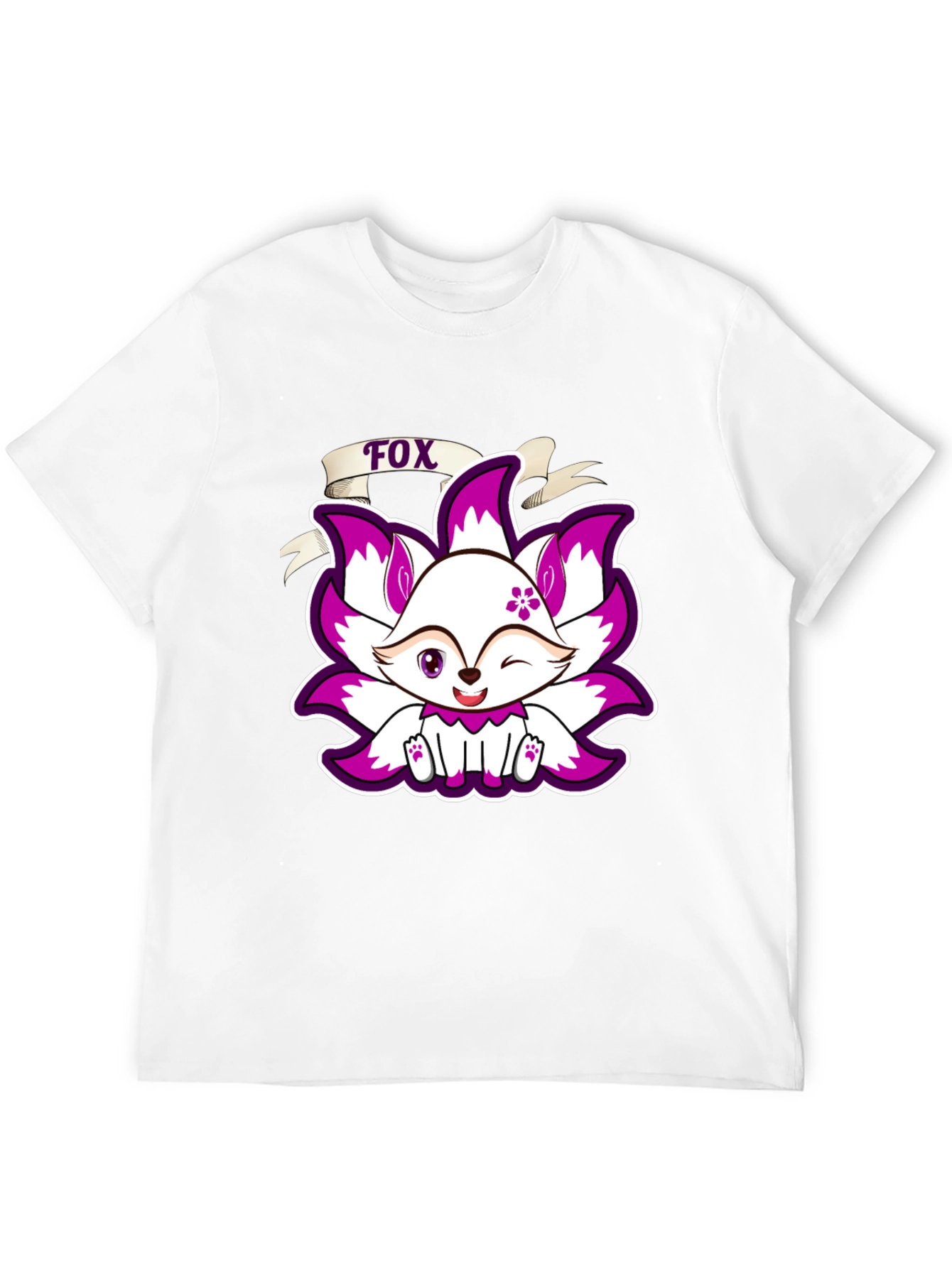 Cute Fox Graphic Print T-Shirt - Black
