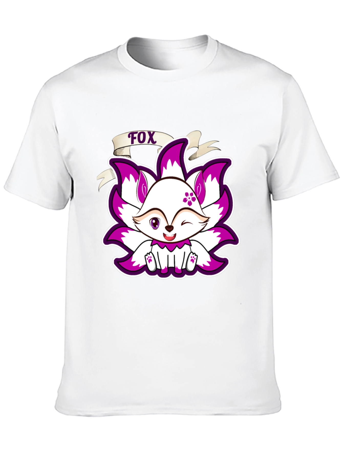 Cute Fox Graphic Print T-Shirt - Black