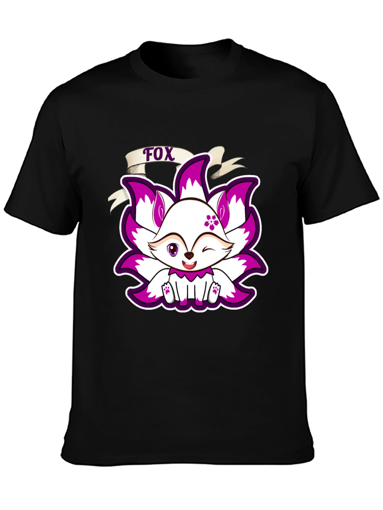 Cute Fox Graphic Print T-Shirt - Black