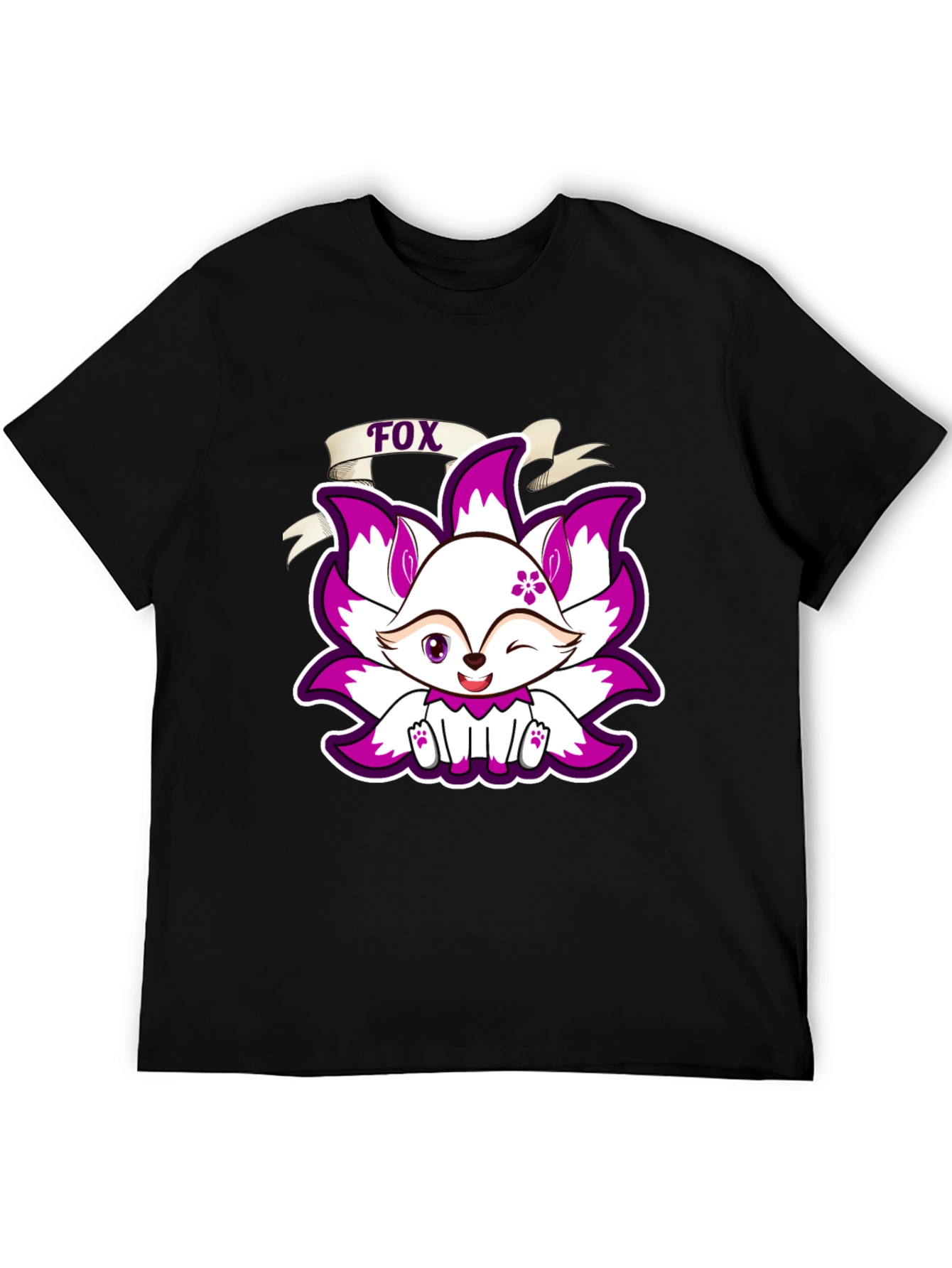 Cute Fox Graphic Print T-Shirt - Black