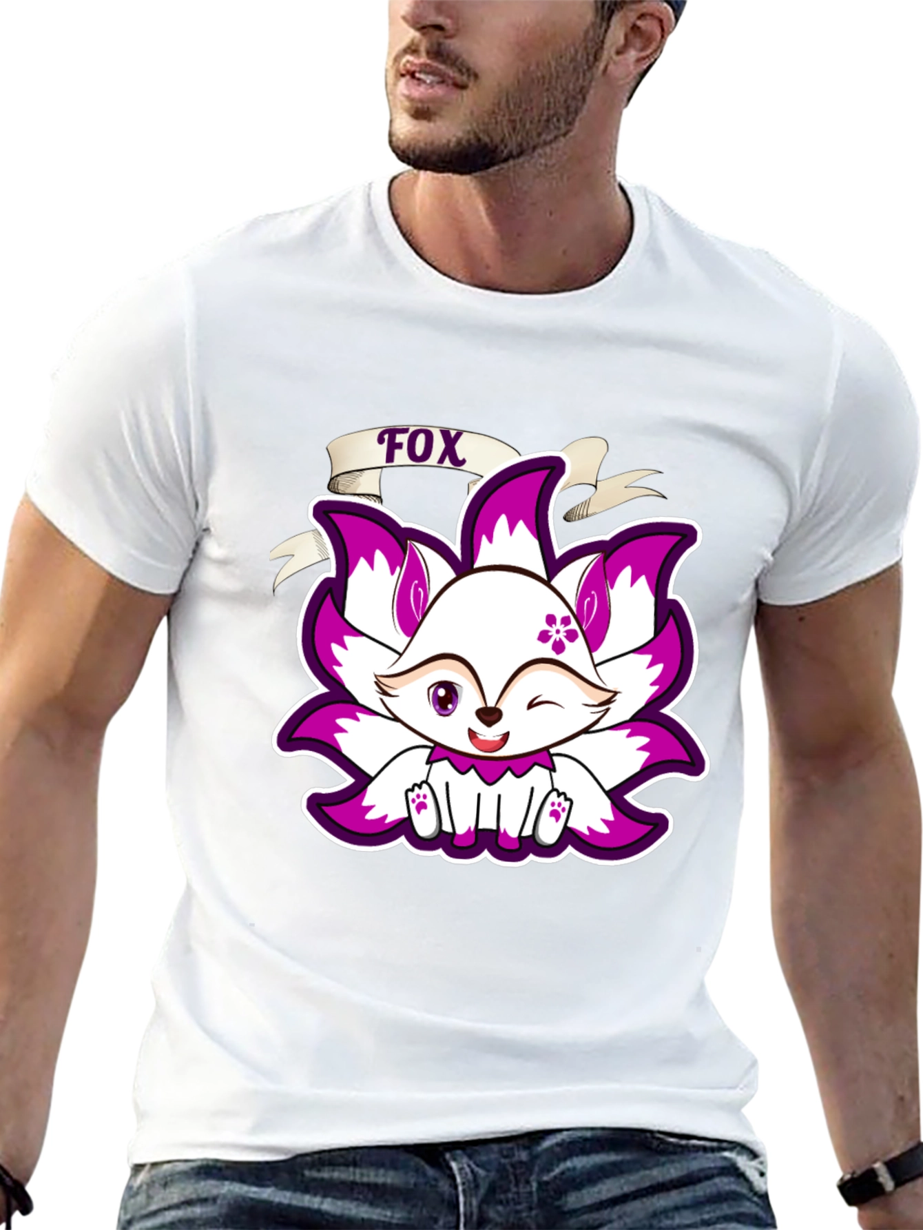 Cute Fox Graphic Print T-Shirt - Black
