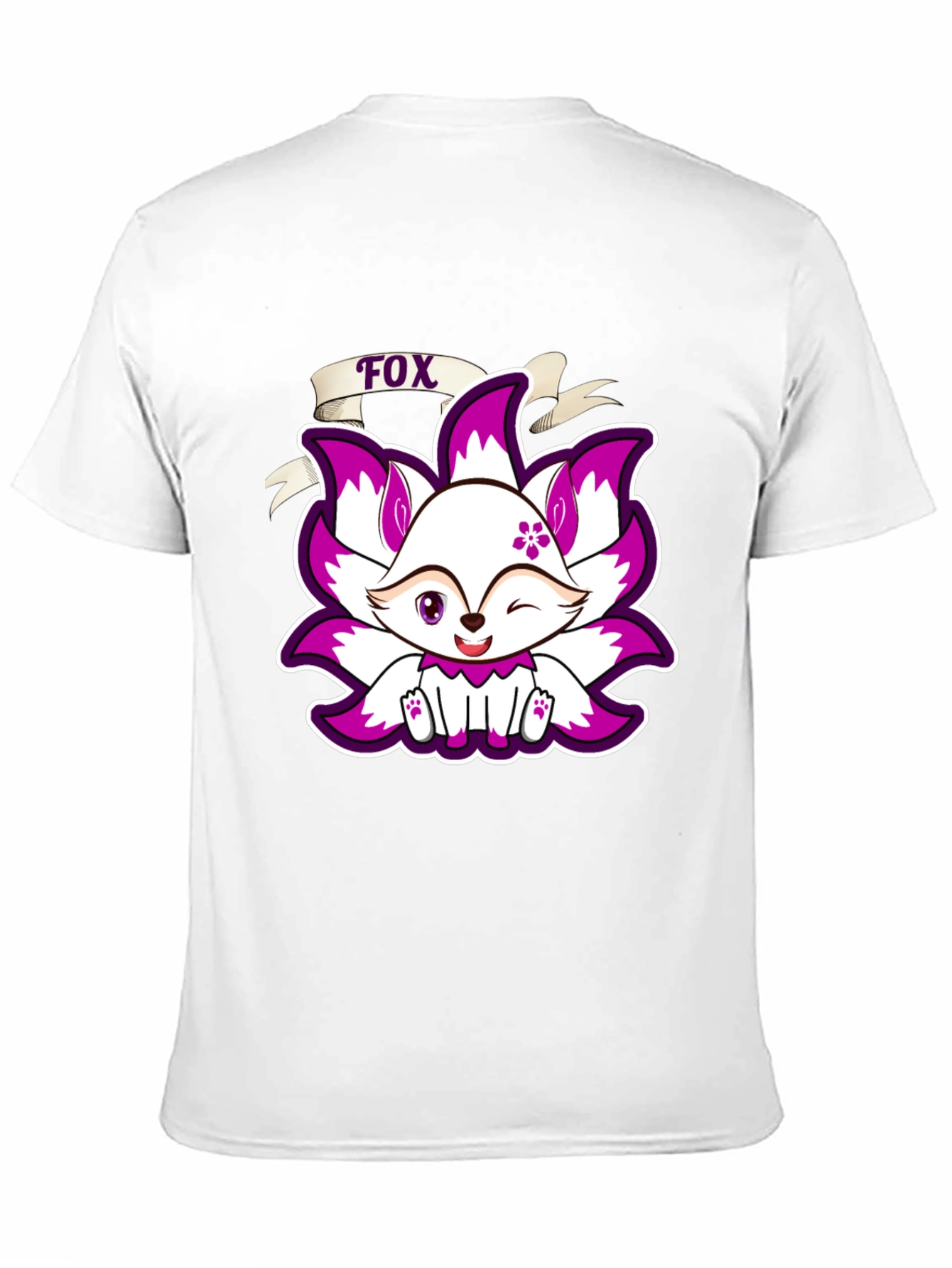 Cute Fox Graphic Print T-Shirt - Black