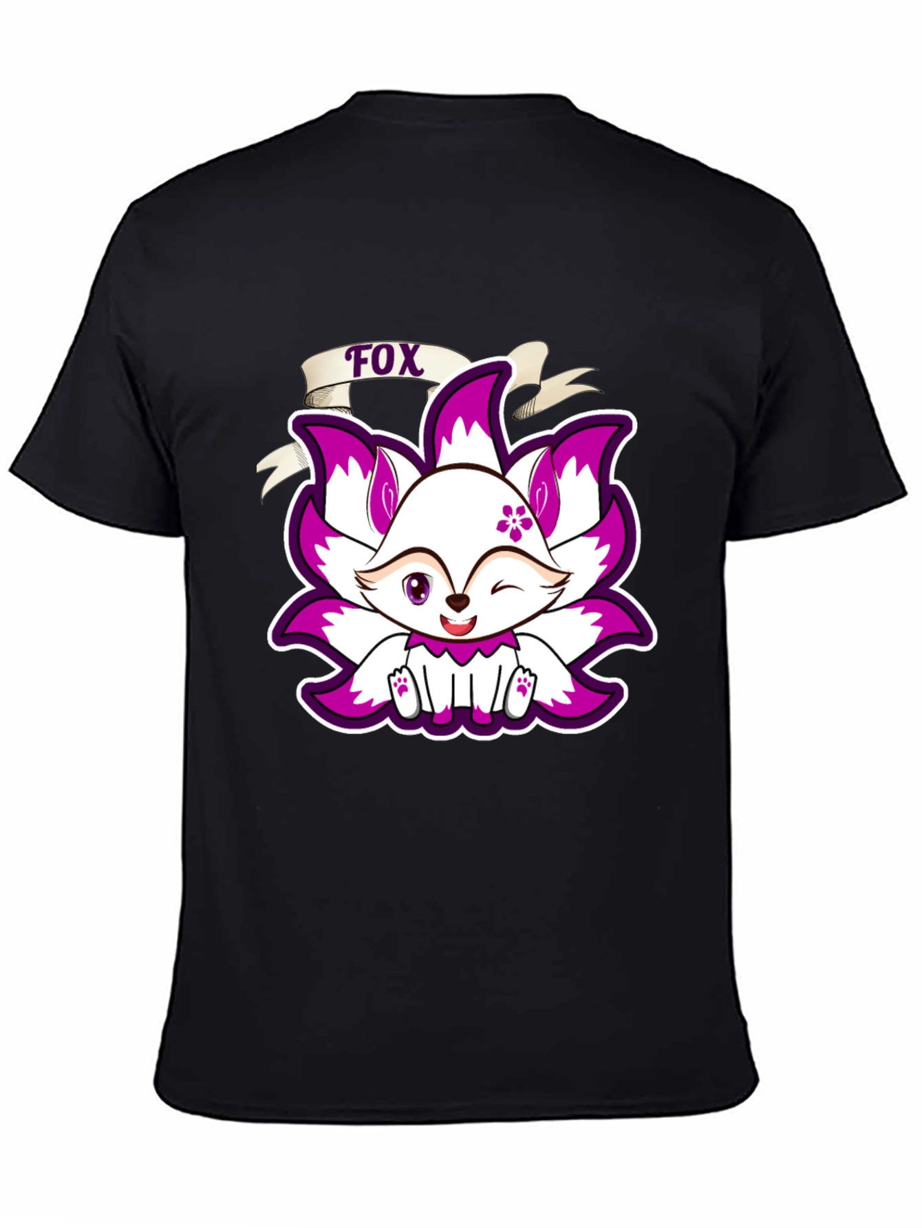 Cute Fox Graphic Print T-Shirt - Black