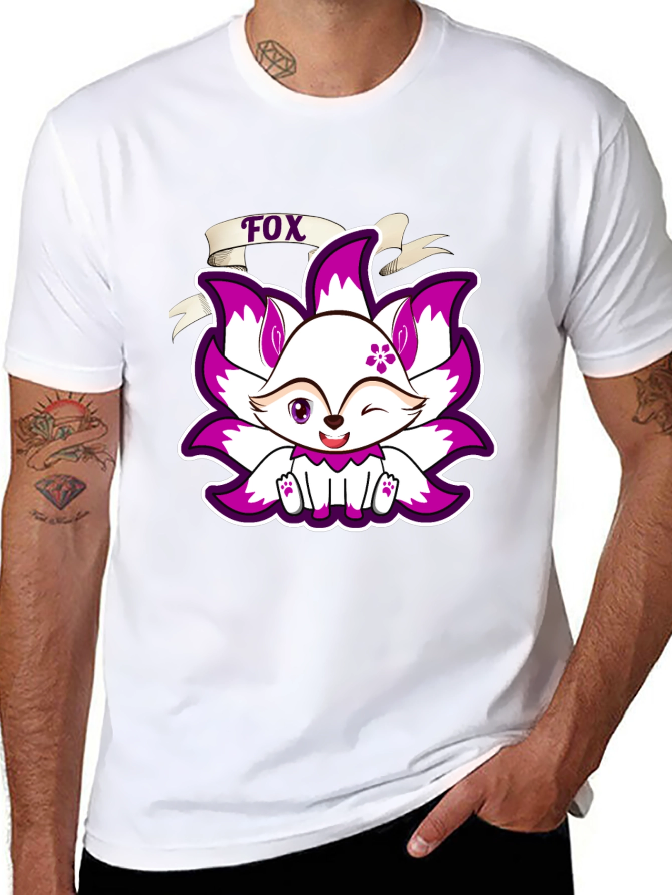 Cute Fox Graphic Print T-Shirt - Black
