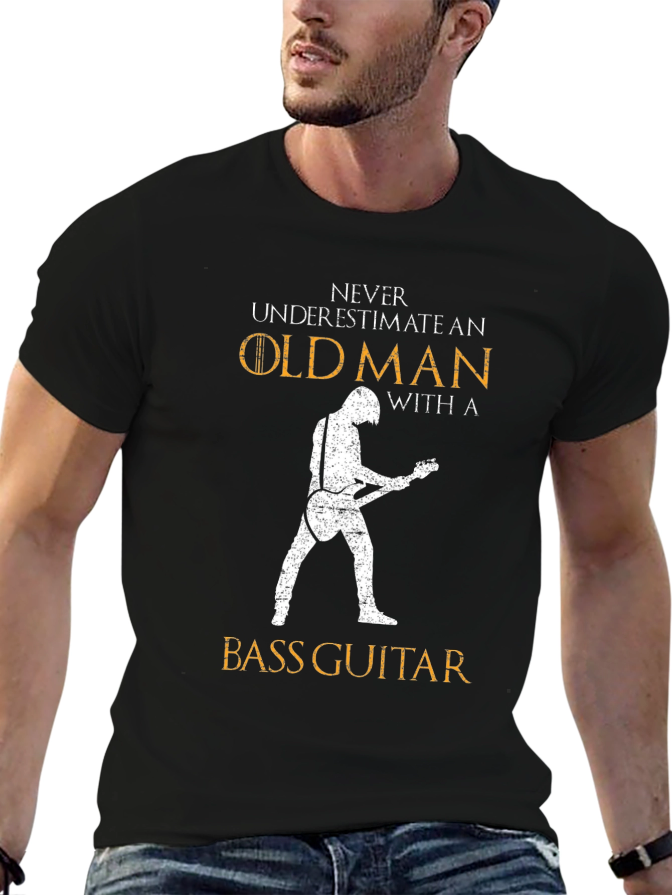 Never Underestimate an Old Man Bass Guitar T-Shirt