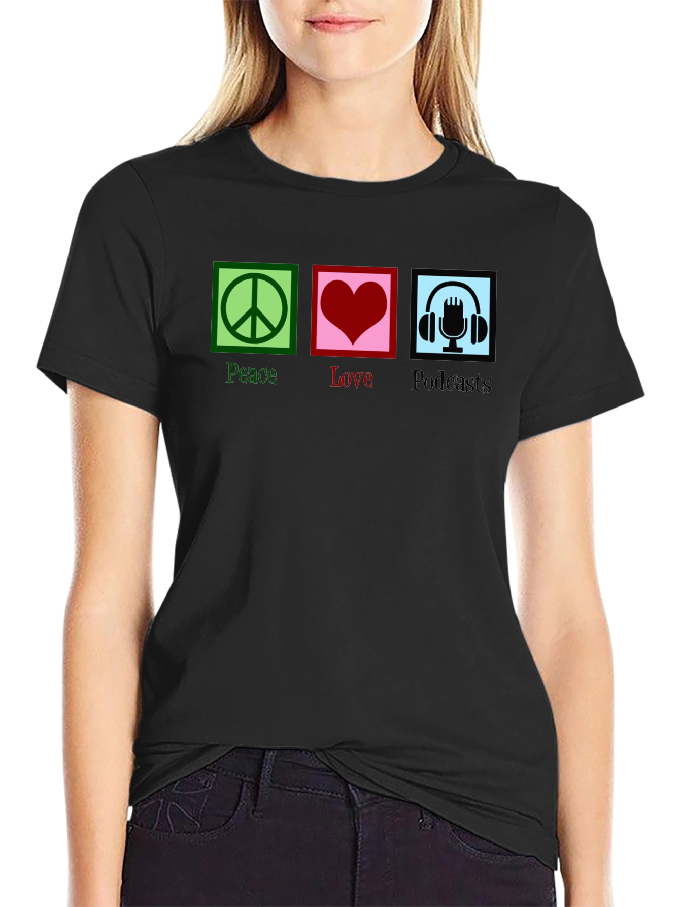 Peace Love Podcasts T-Shirt - Black Graphic Tee