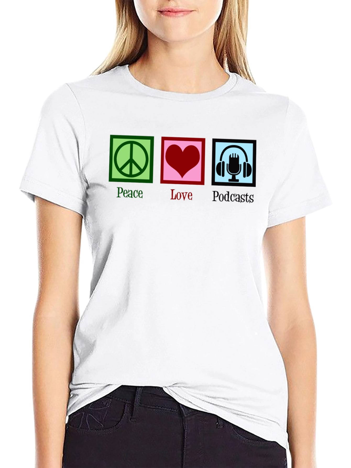 Peace Love Podcasts T-Shirt - Black Graphic Tee