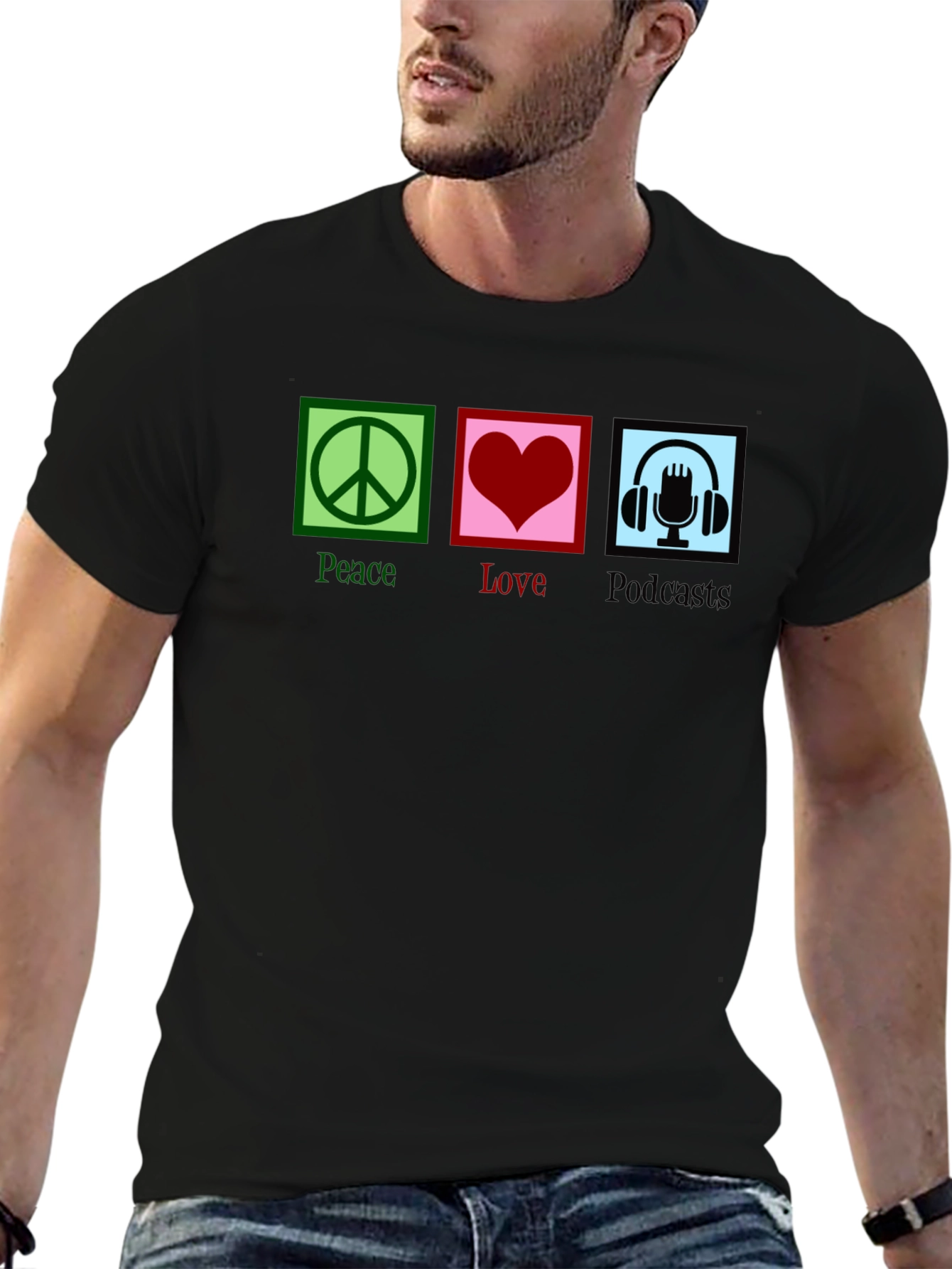Peace Love Podcasts T-Shirt - Black Graphic Tee