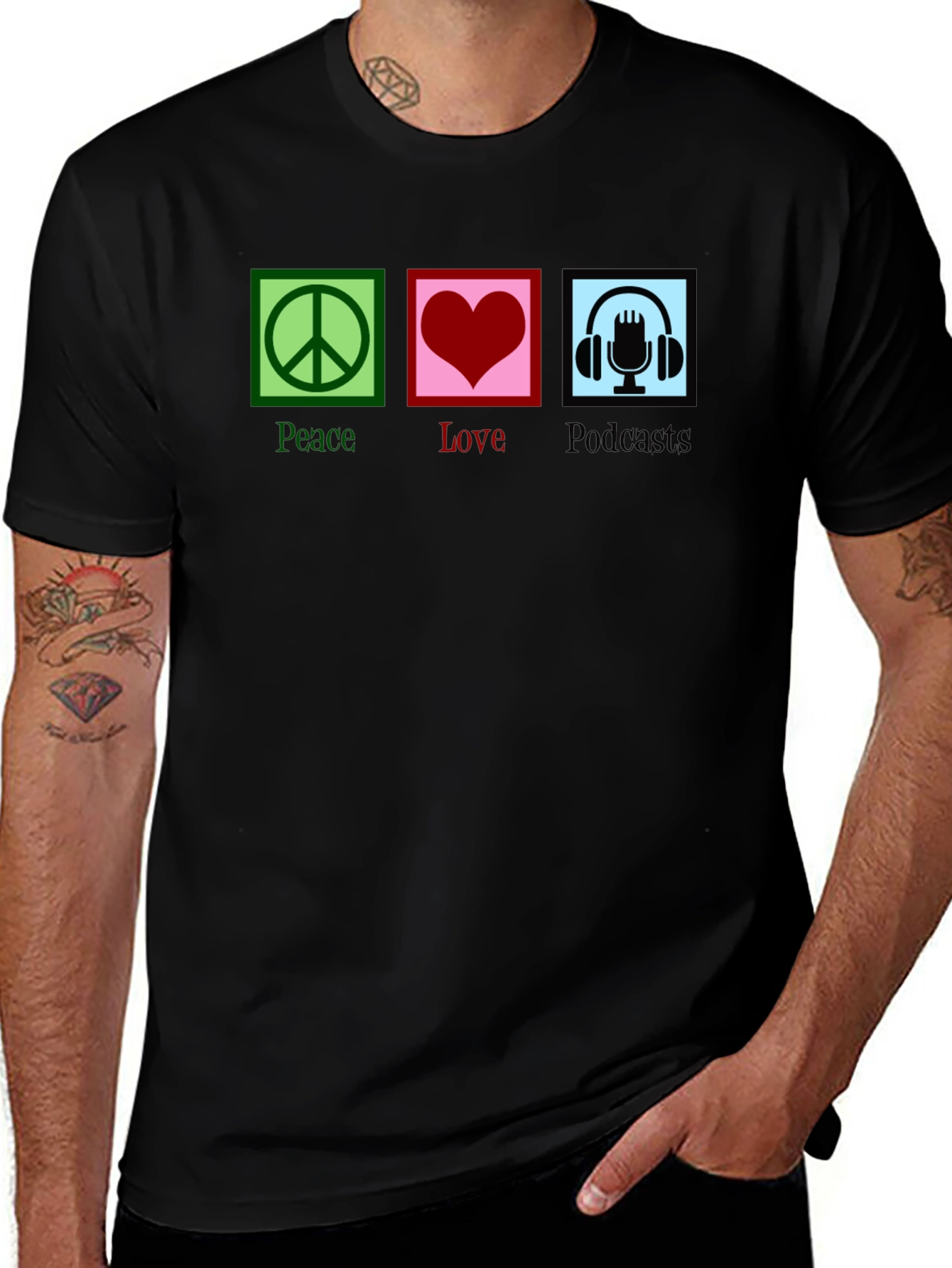 Peace Love Podcasts T-Shirt - Black Graphic Tee