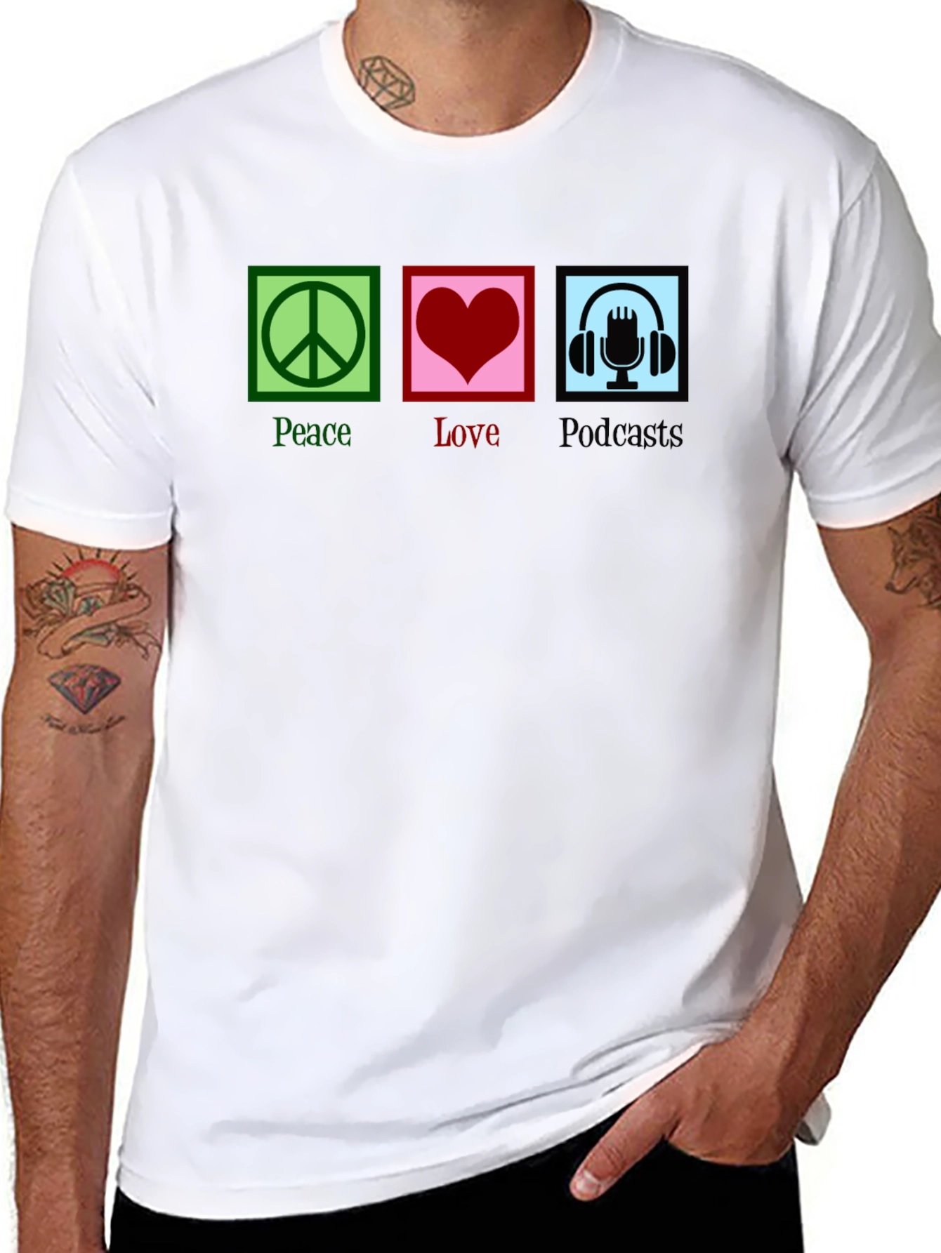 Peace Love Podcasts T-Shirt - Black Graphic Tee