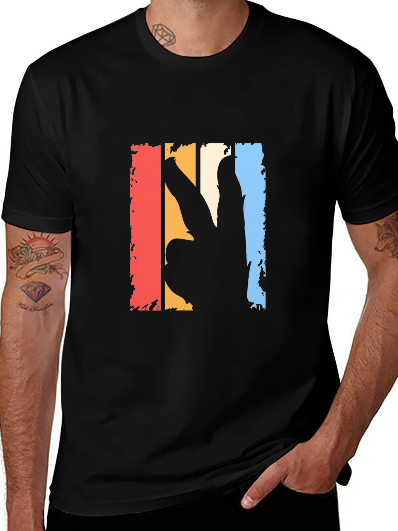 Retro Peace Sign Graphic T-Shirt - Black