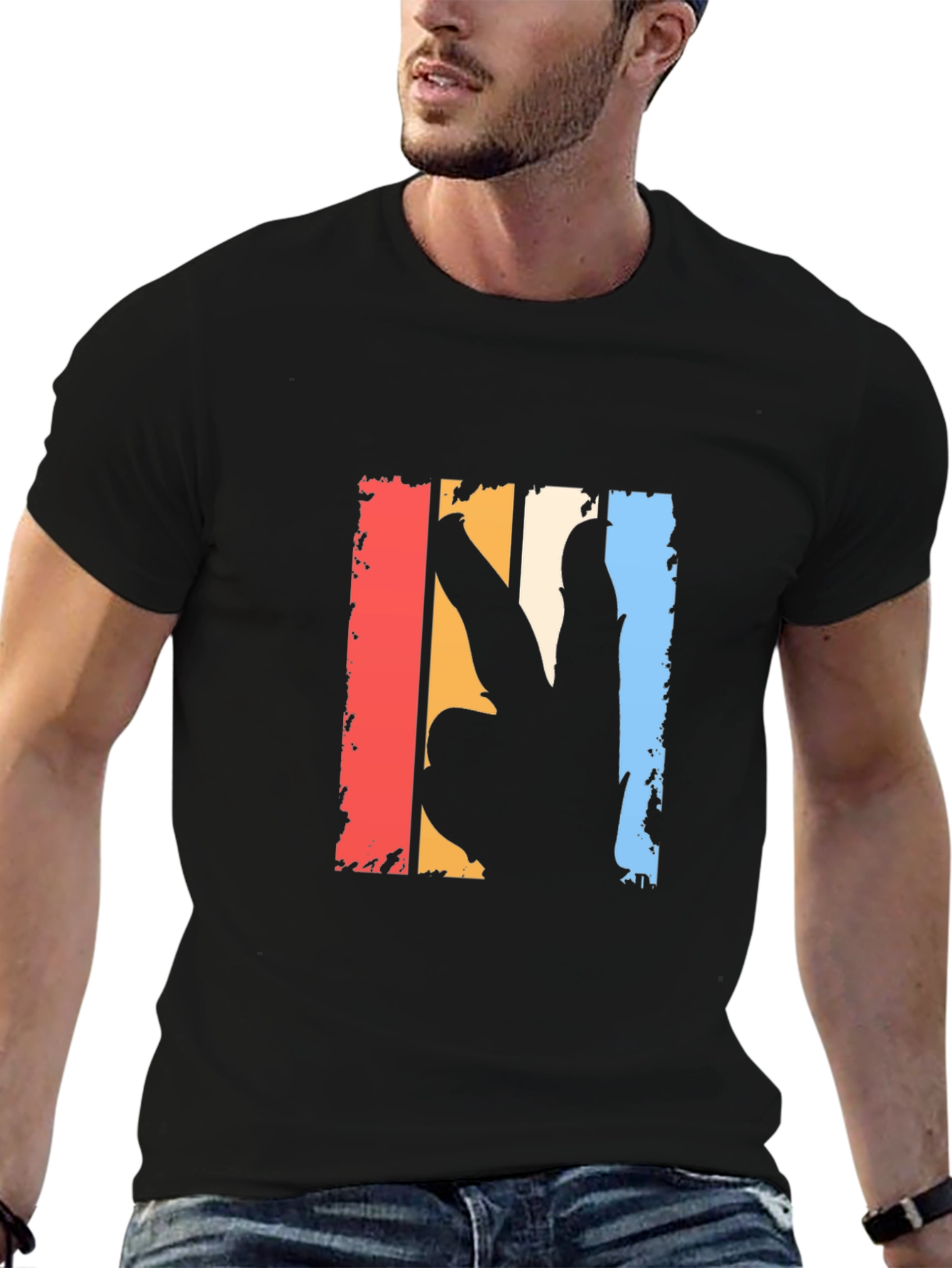 Retro Peace Sign Graphic T-Shirt - Black