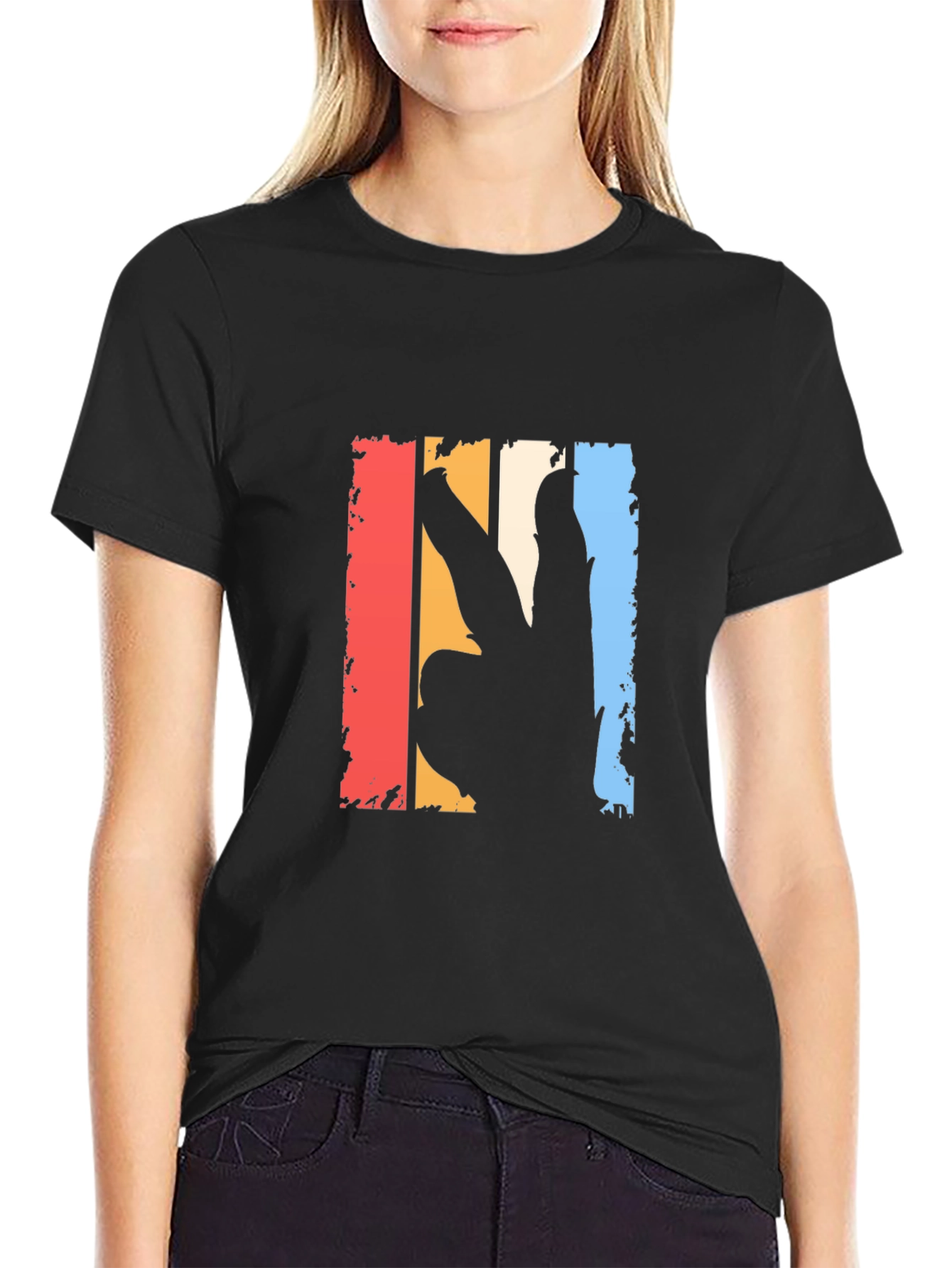 Retro Peace Sign Graphic T-Shirt - Black