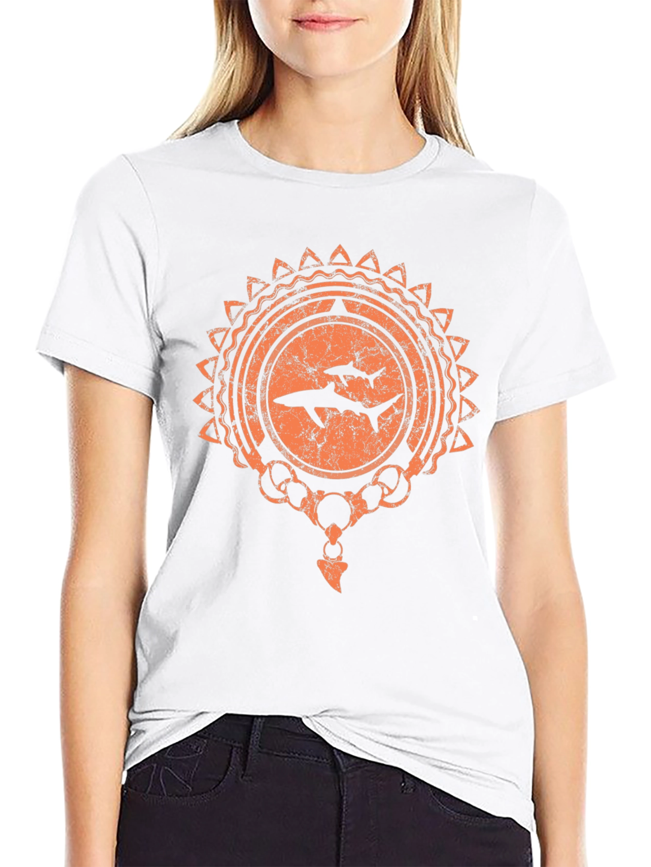 Shark Circle Graphic Print T-Shirt