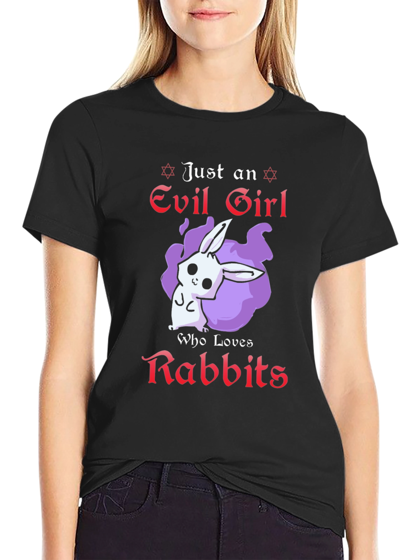 Evil Girl Loves Rabbits T-Shirt - Black