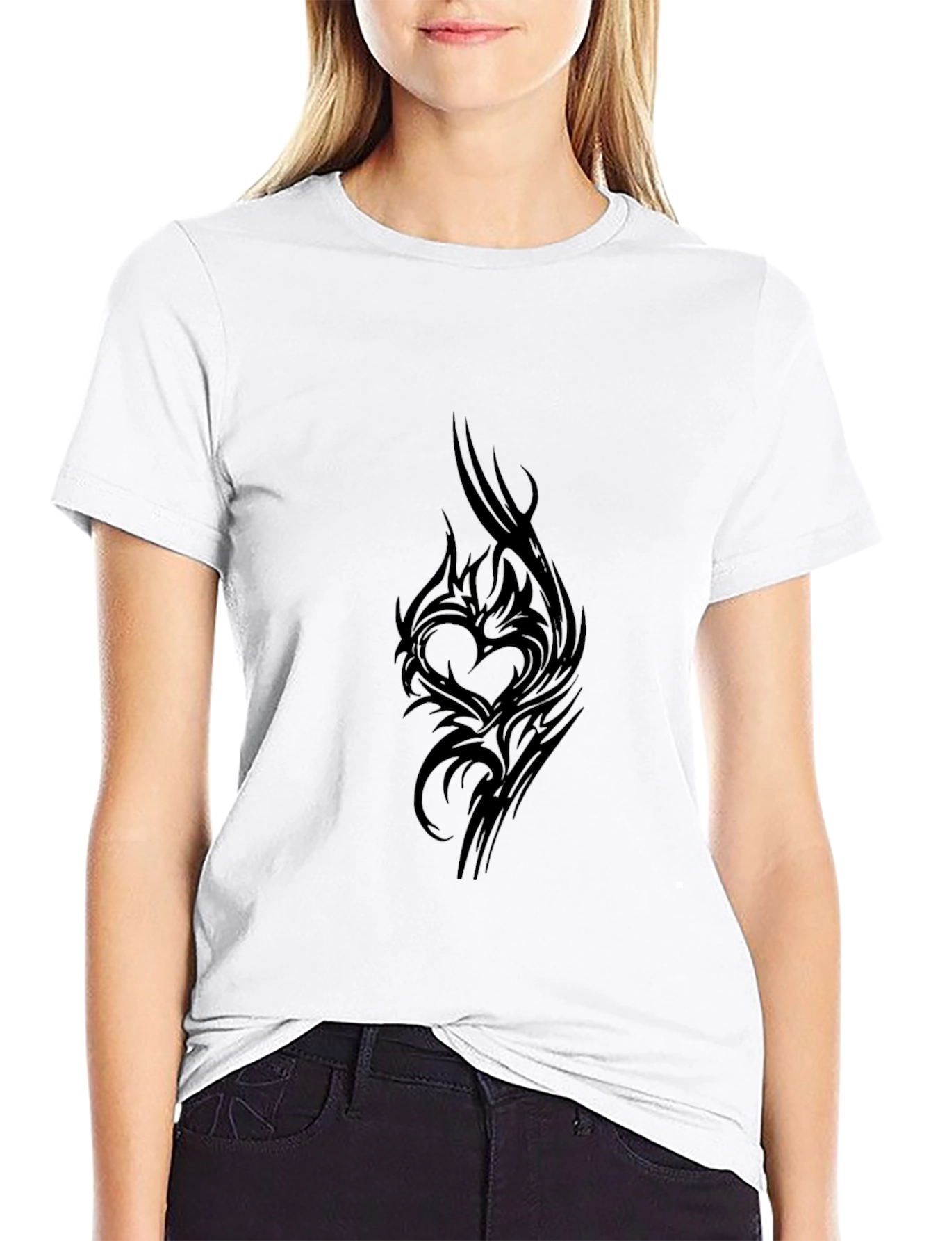 Mens Black Tee with Tribal Heart Design