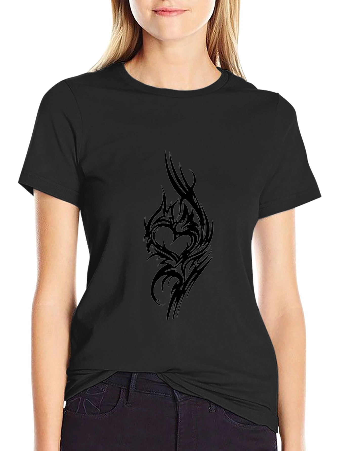 Mens Black Tee with Tribal Heart Design