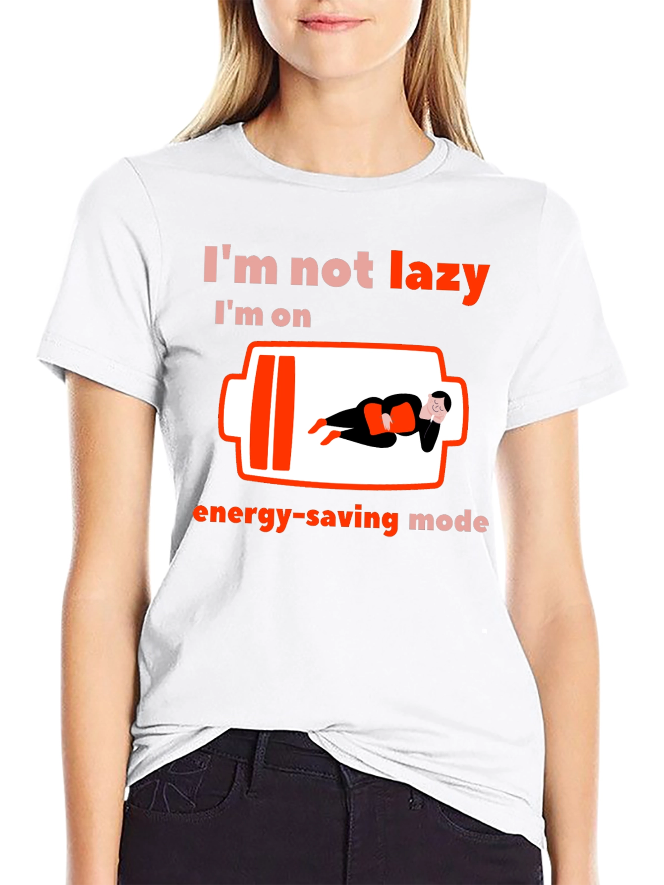 Energy-Saving Mode Graphic T-Shirt - Funny Lazy Day Tee