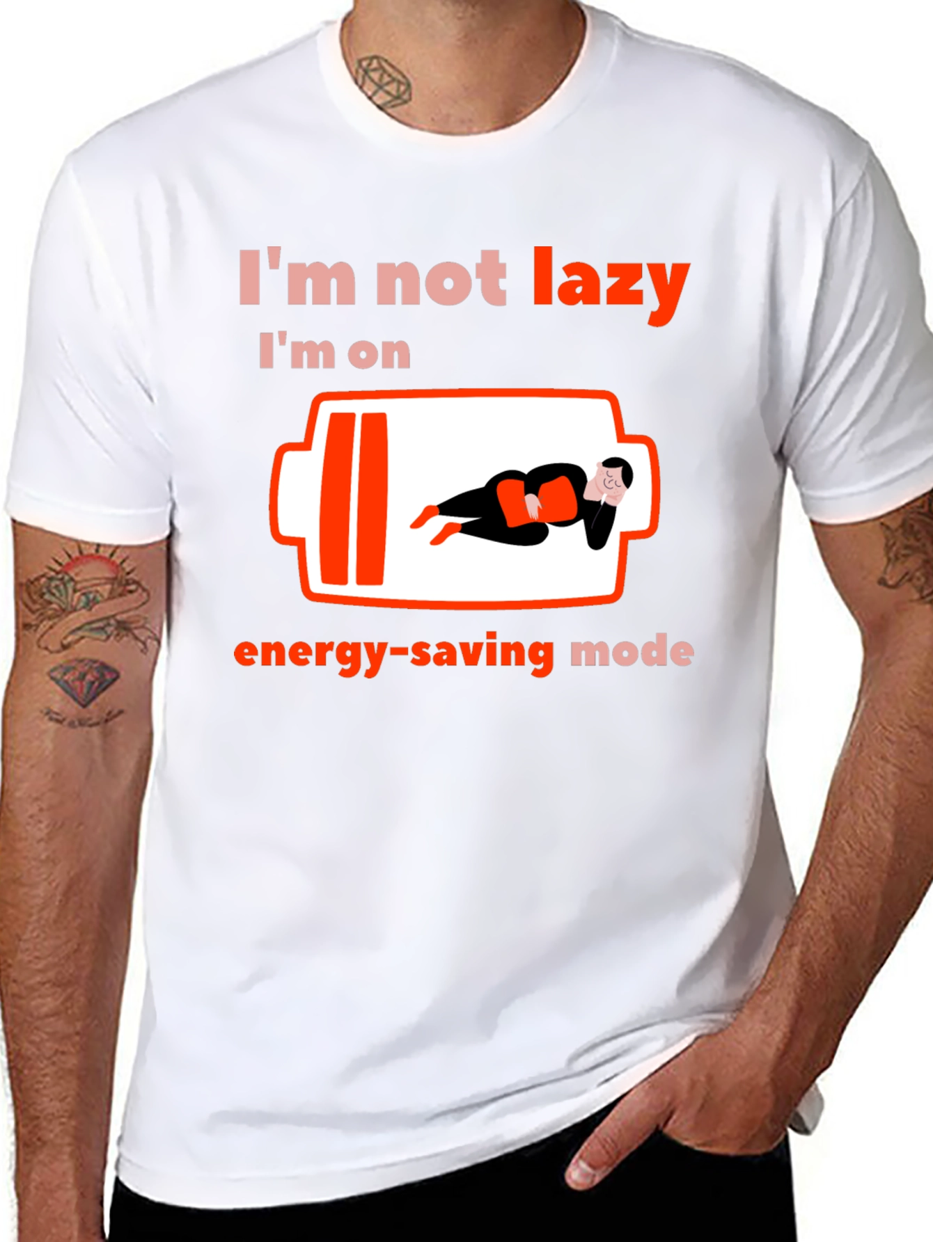 Energy-Saving Mode Graphic T-Shirt - Funny Lazy Day Tee