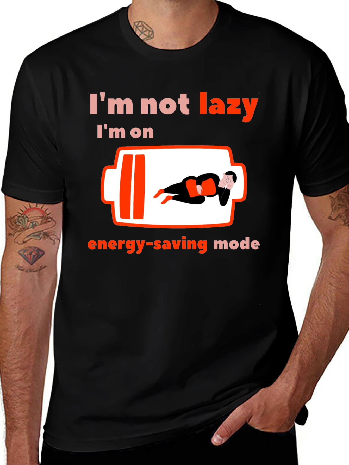 Energy-Saving Mode Graphic T-Shirt - Funny Lazy Day Tee