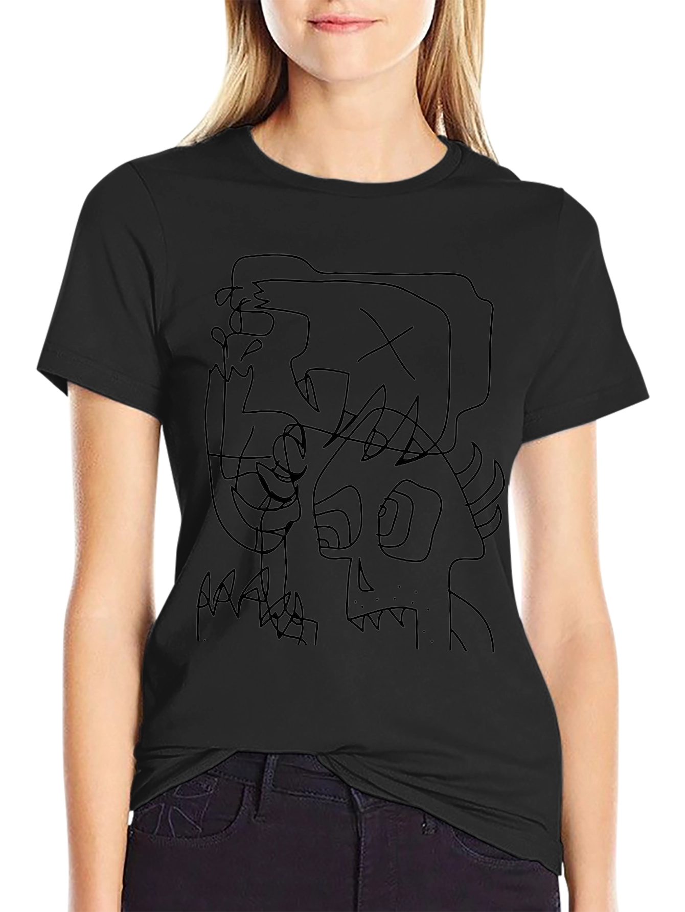 Abstract Graphic Black Crew Neck T-Shirt