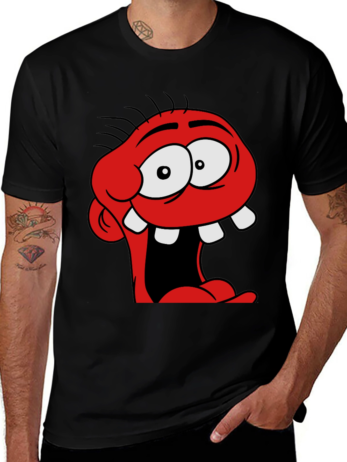 Cartoon Monster Graphic Black T-Shirt