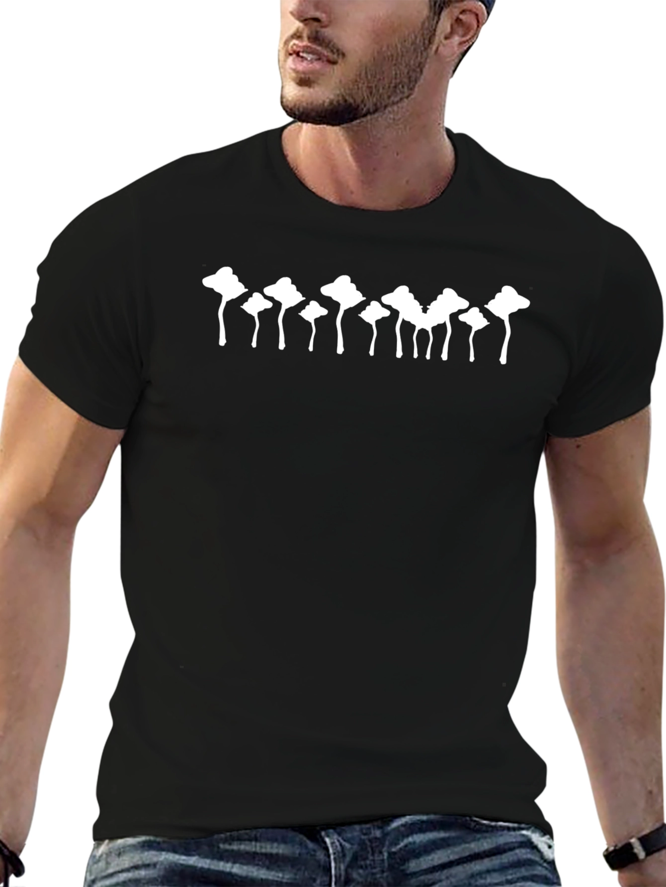 Abstract Tree Line Black Cotton T-Shirt