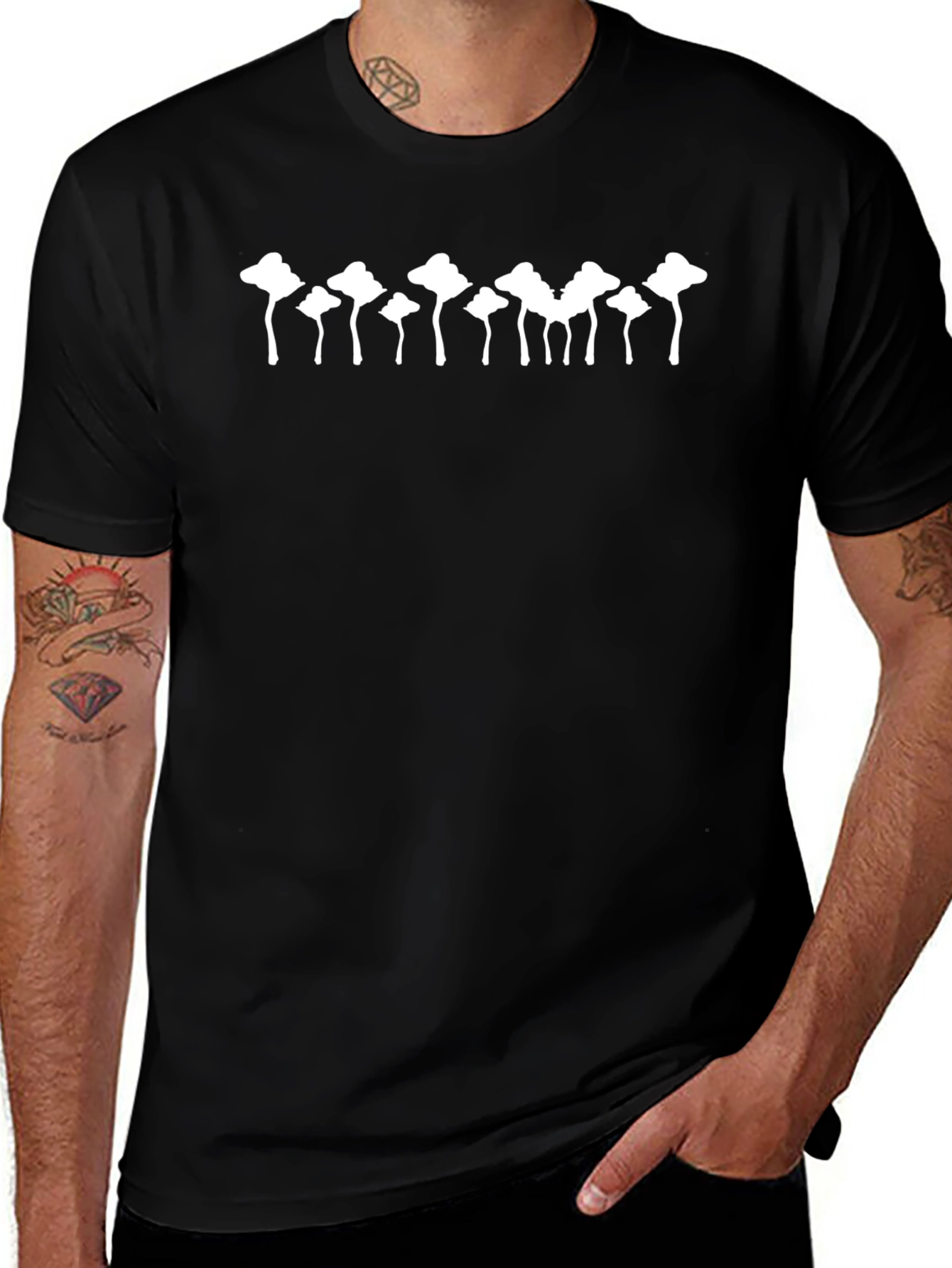 Abstract Tree Line Black Cotton T-Shirt