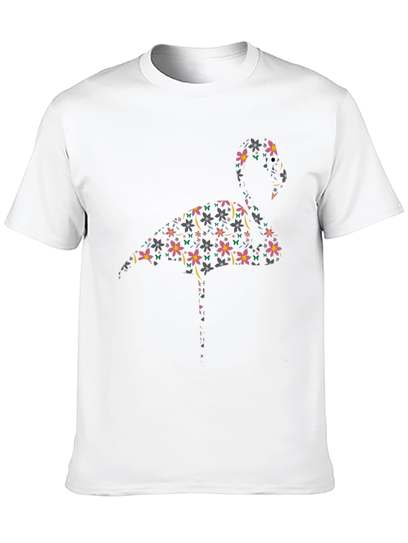 Floral Flamingo Print Black T-Shirt