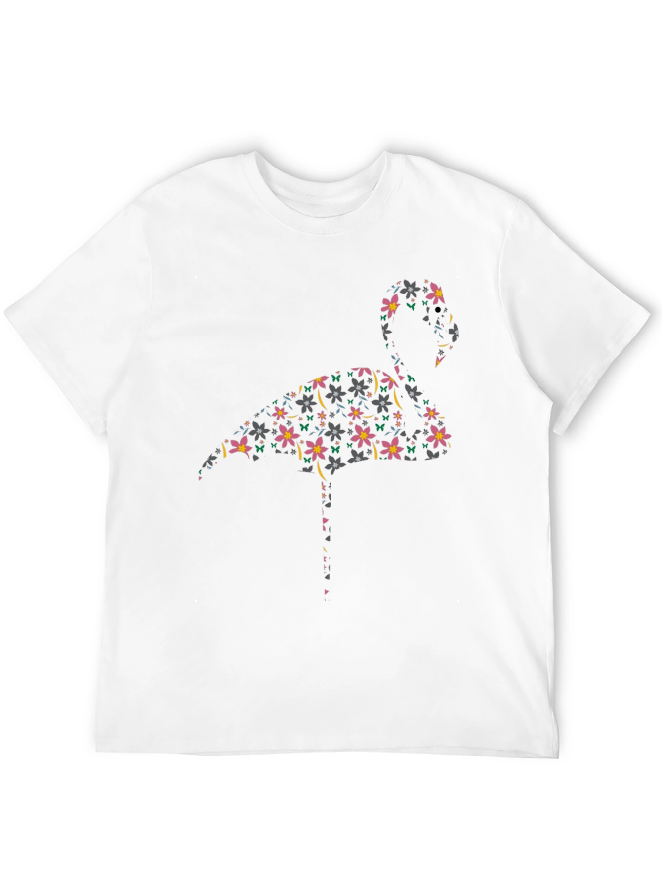 Floral Flamingo Print Black T-Shirt