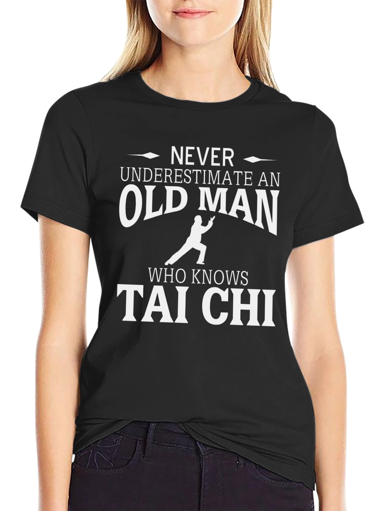 Never Underestimate Tai Chi Old Man Black T-Shirt