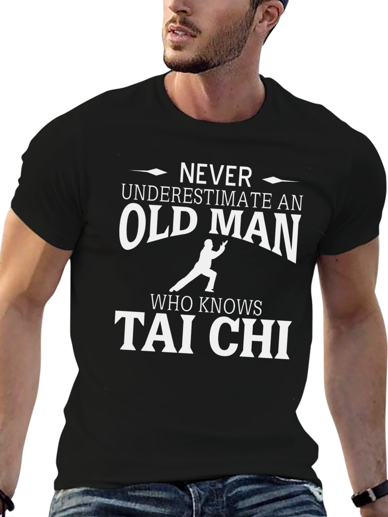 Never Underestimate Tai Chi Old Man Black T-Shirt