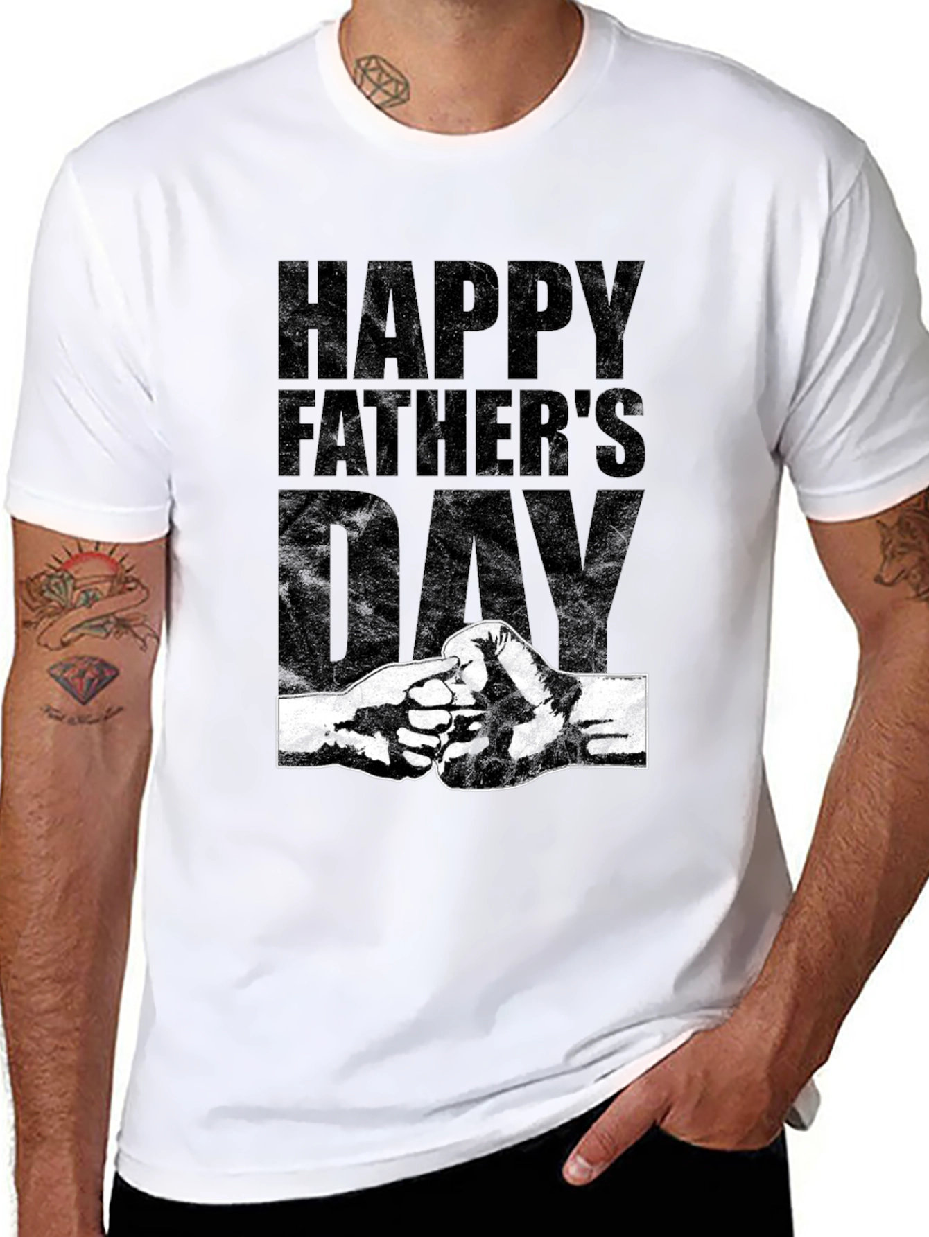 Happy Fathers Day Fist Bump Graphic Tee - Black