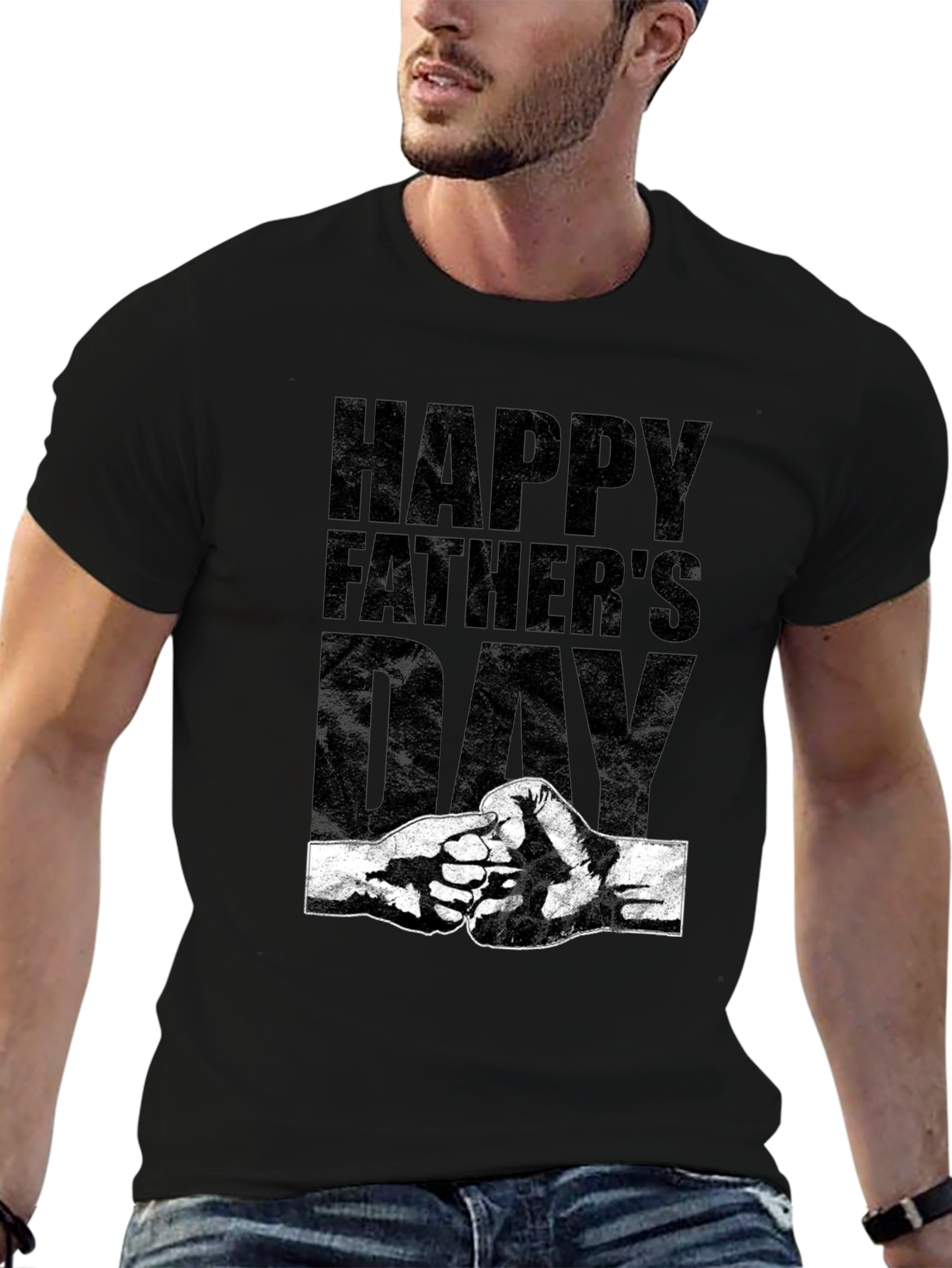 Happy Fathers Day Fist Bump Graphic Tee - Black