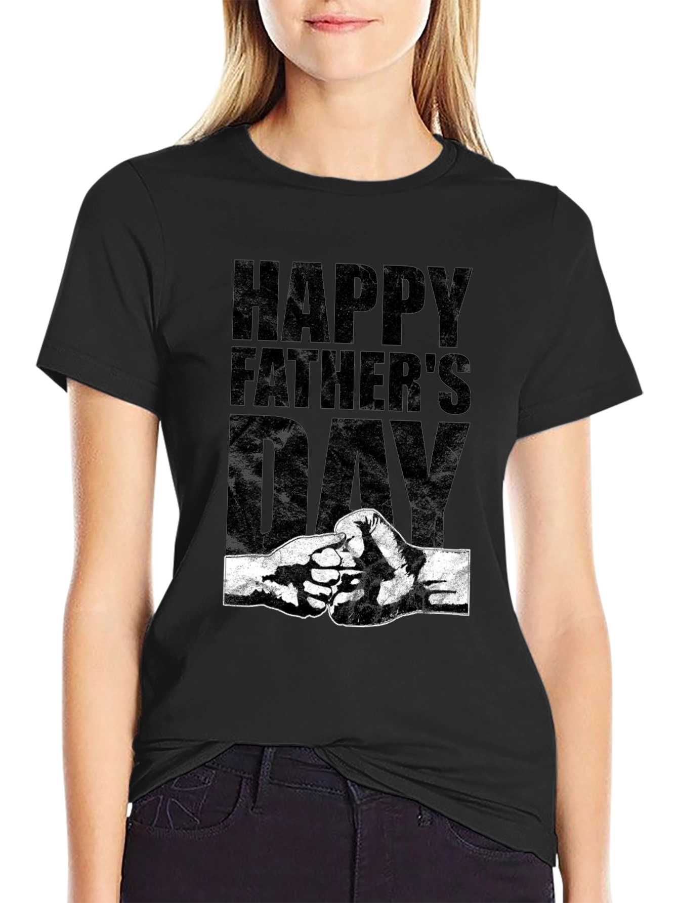 Happy Fathers Day Fist Bump Graphic Tee - Black
