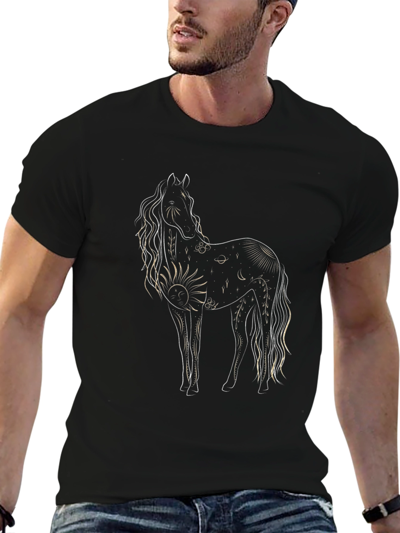 Celestial Horse Graphic Black T-Shirt
