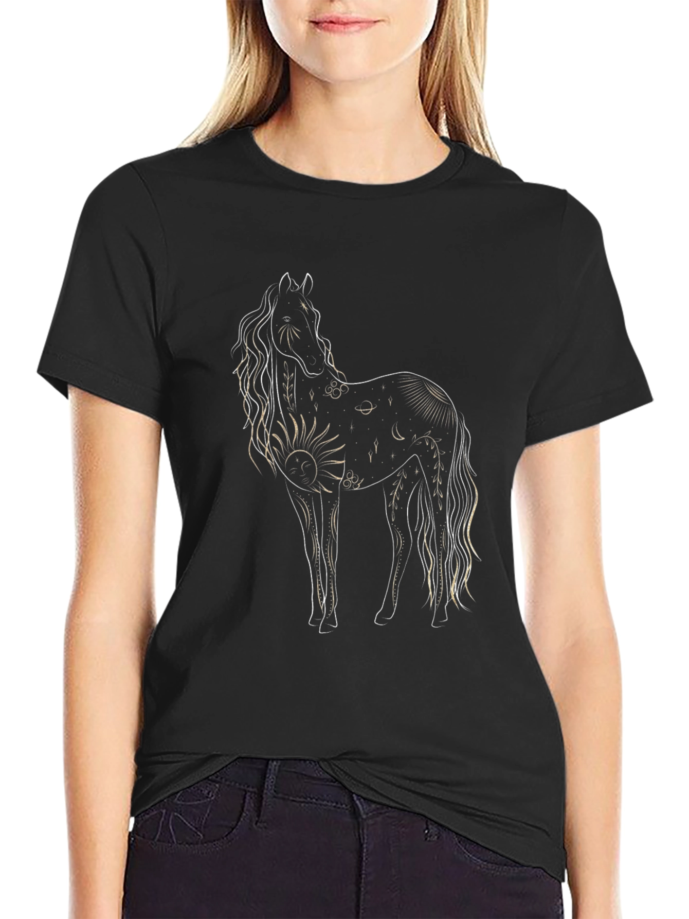 Celestial Horse Graphic Black T-Shirt