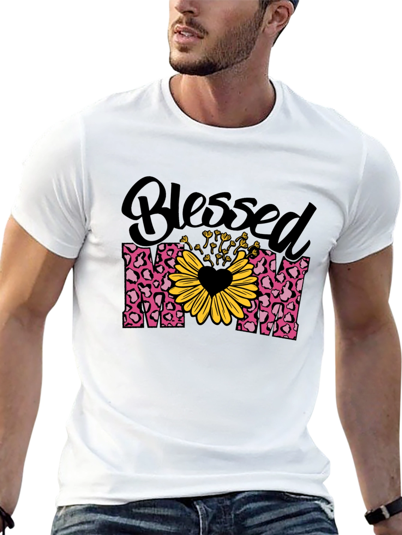 Blessed Mom T-Shirt Leopard Print Sunflower Heart