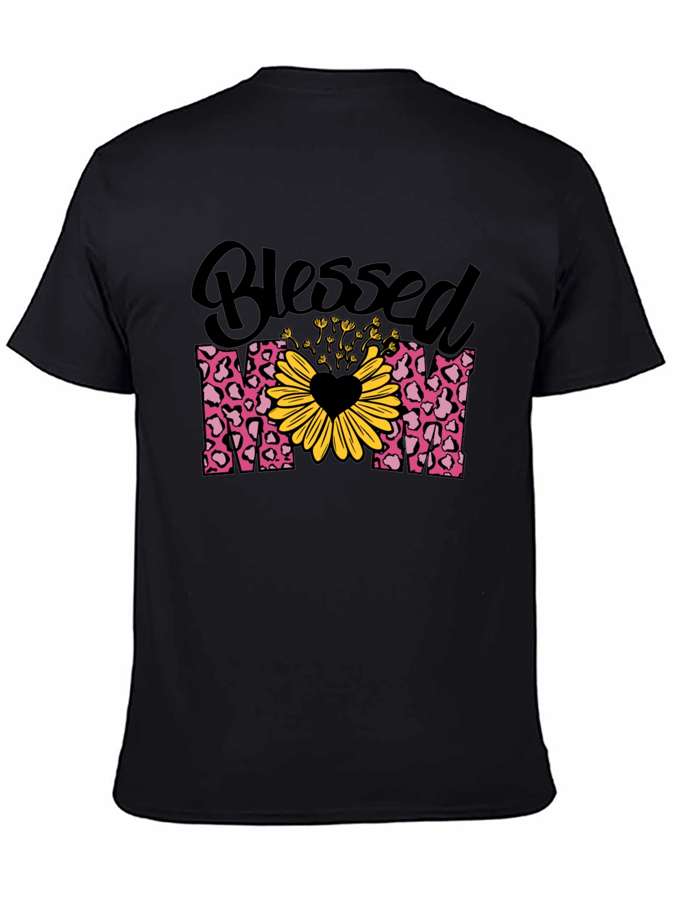 Blessed Mom T-Shirt Leopard Print Sunflower Heart