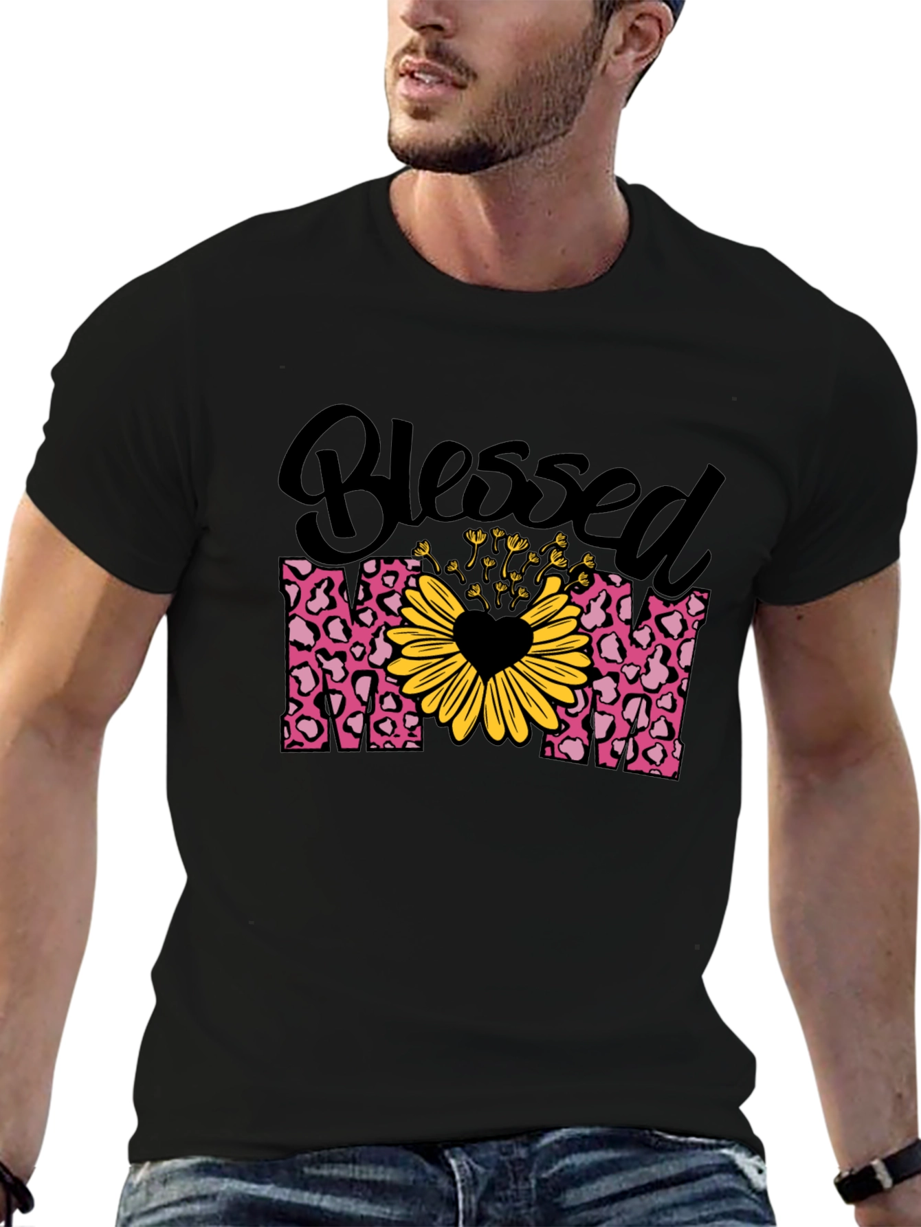 Blessed Mom T-Shirt Leopard Print Sunflower Heart