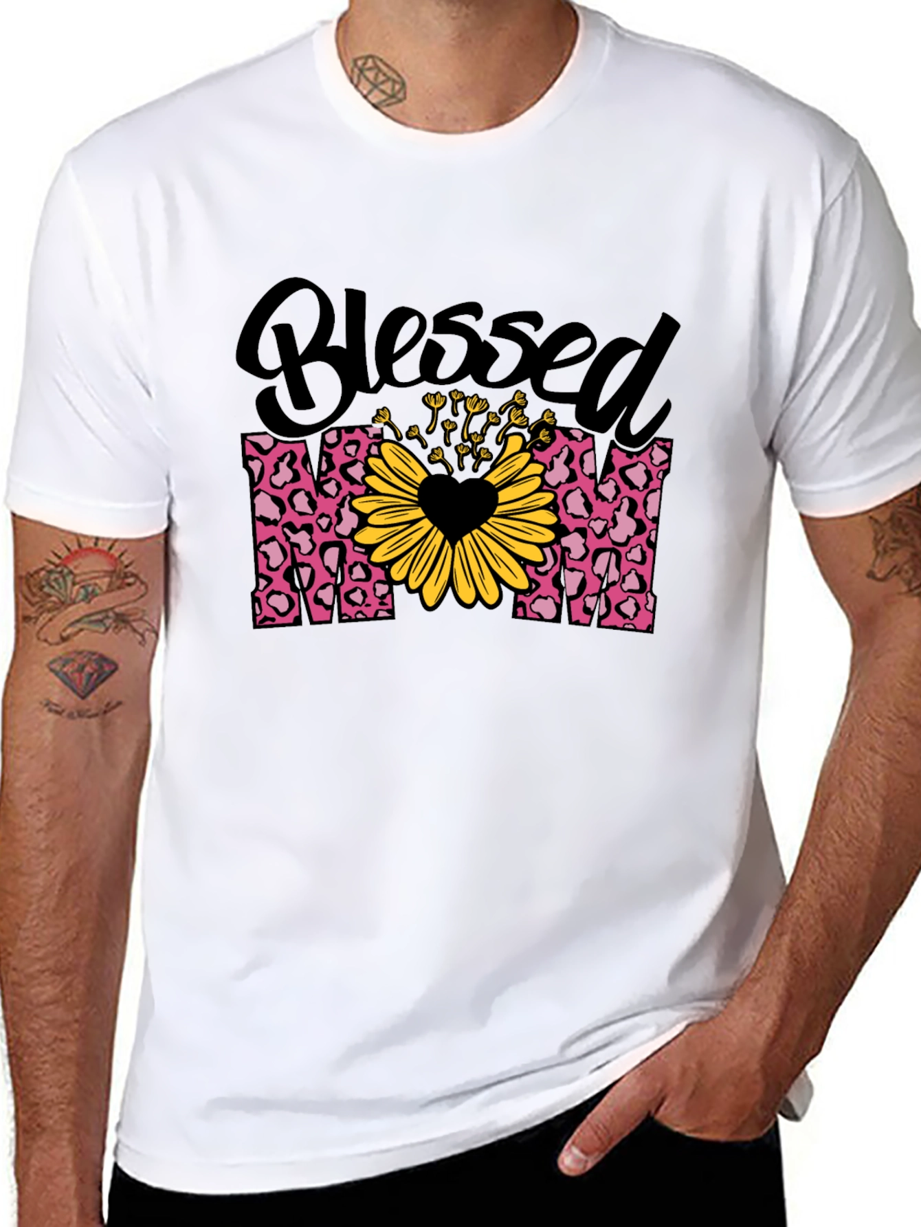 Blessed Mom T-Shirt Leopard Print Sunflower Heart