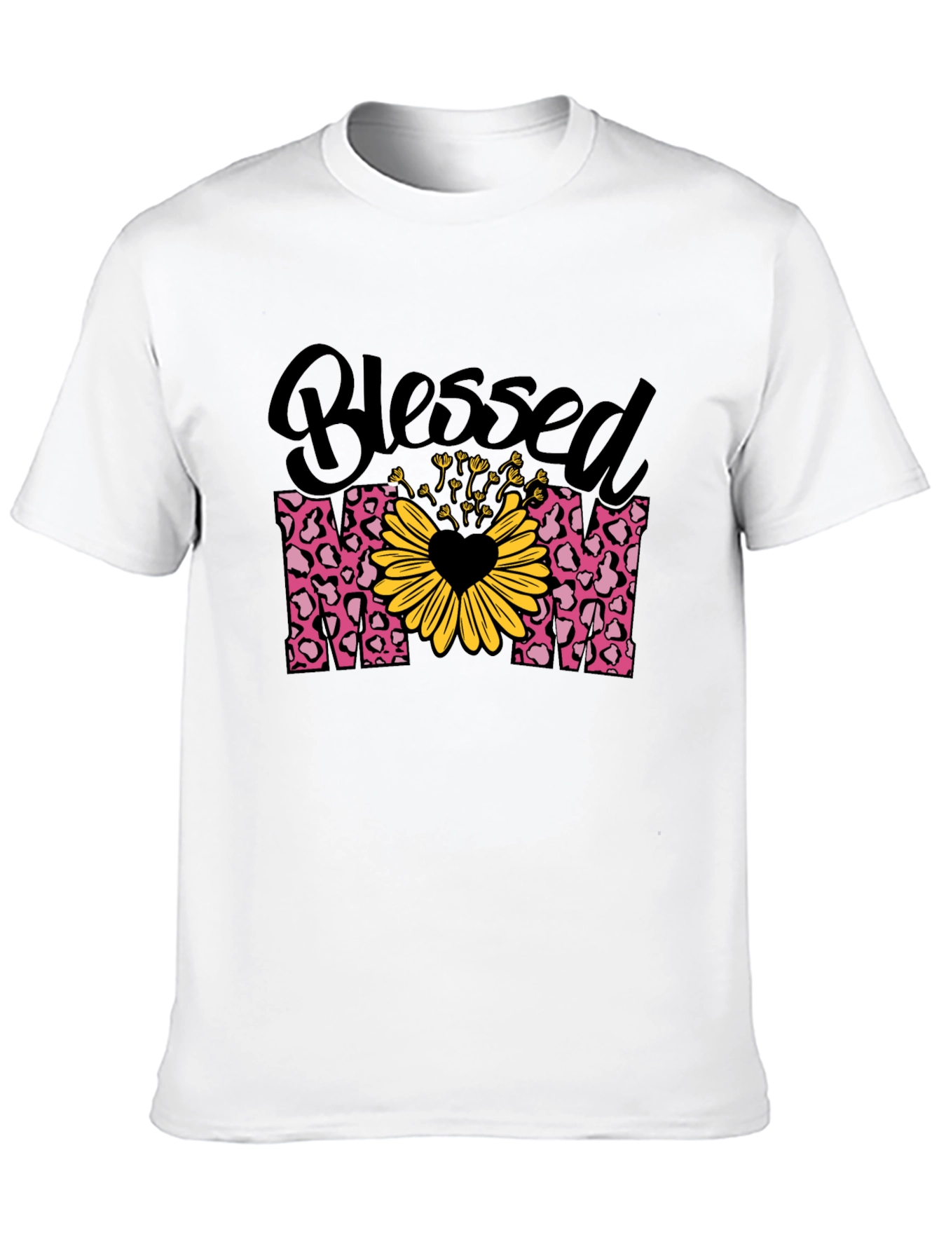 Blessed Mom T-Shirt Leopard Print Sunflower Heart