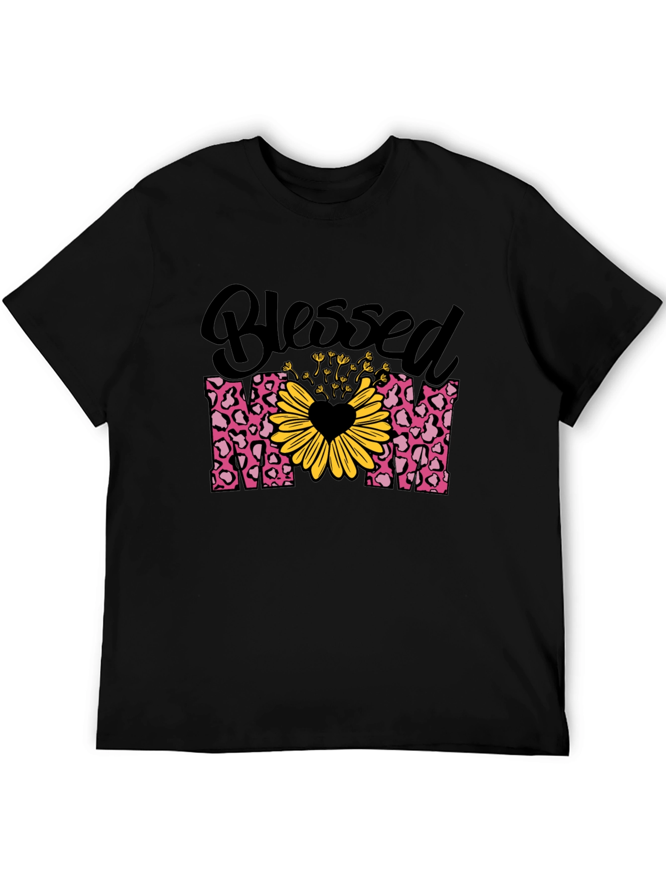 Blessed Mom T-Shirt Leopard Print Sunflower Heart
