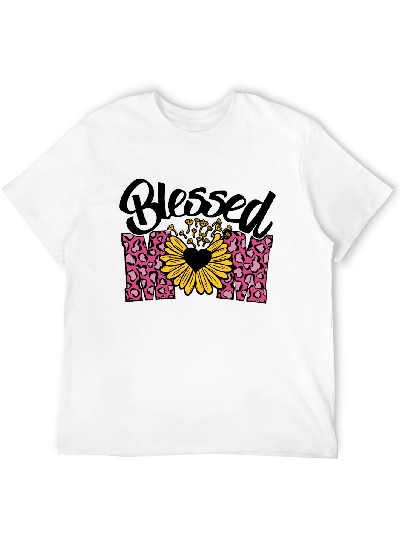 Blessed Mom T-Shirt Leopard Print Sunflower Heart