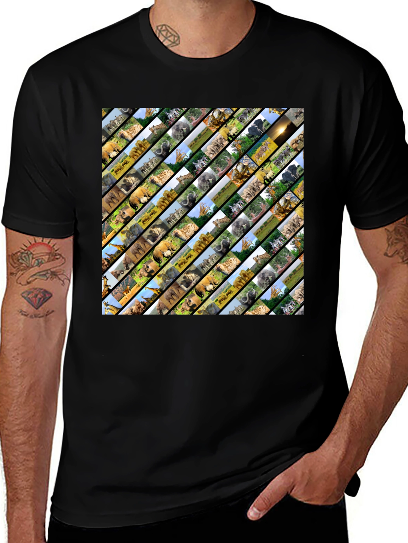 Safari Animal Collage Black T-Shirt
