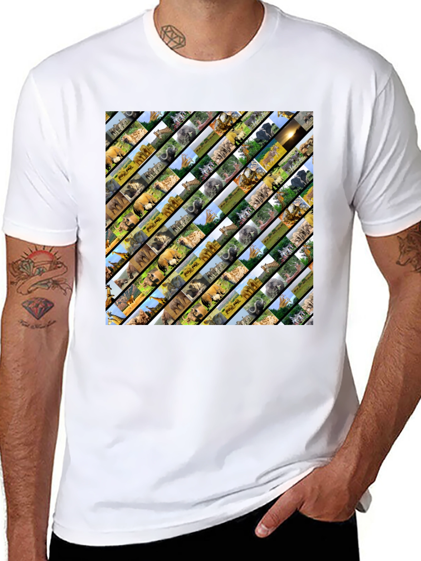 Safari Animal Collage Black T-Shirt