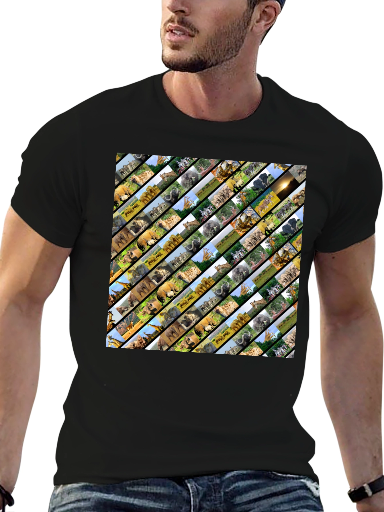 Safari Animal Collage Black T-Shirt