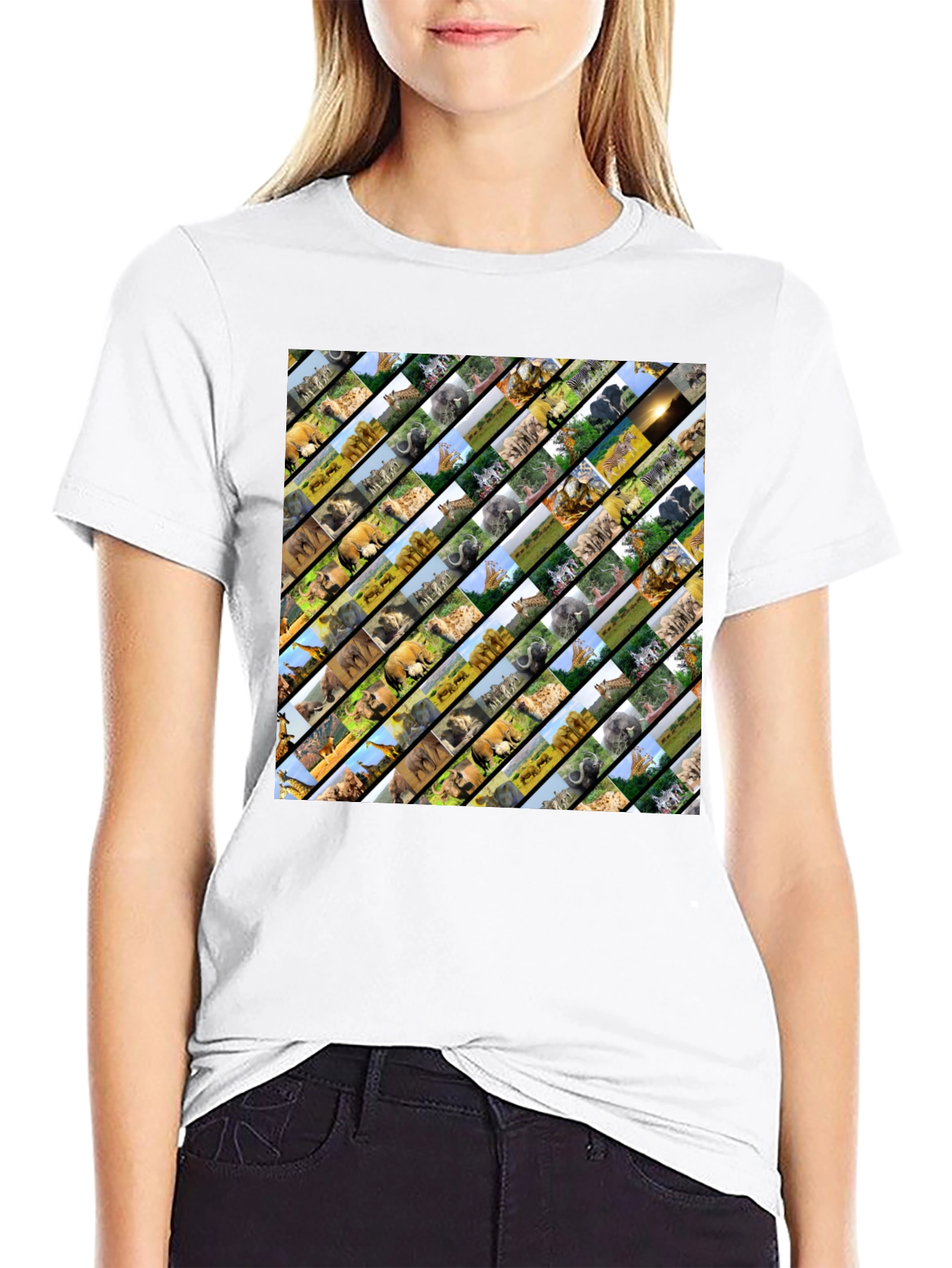 Safari Animal Collage Black T-Shirt
