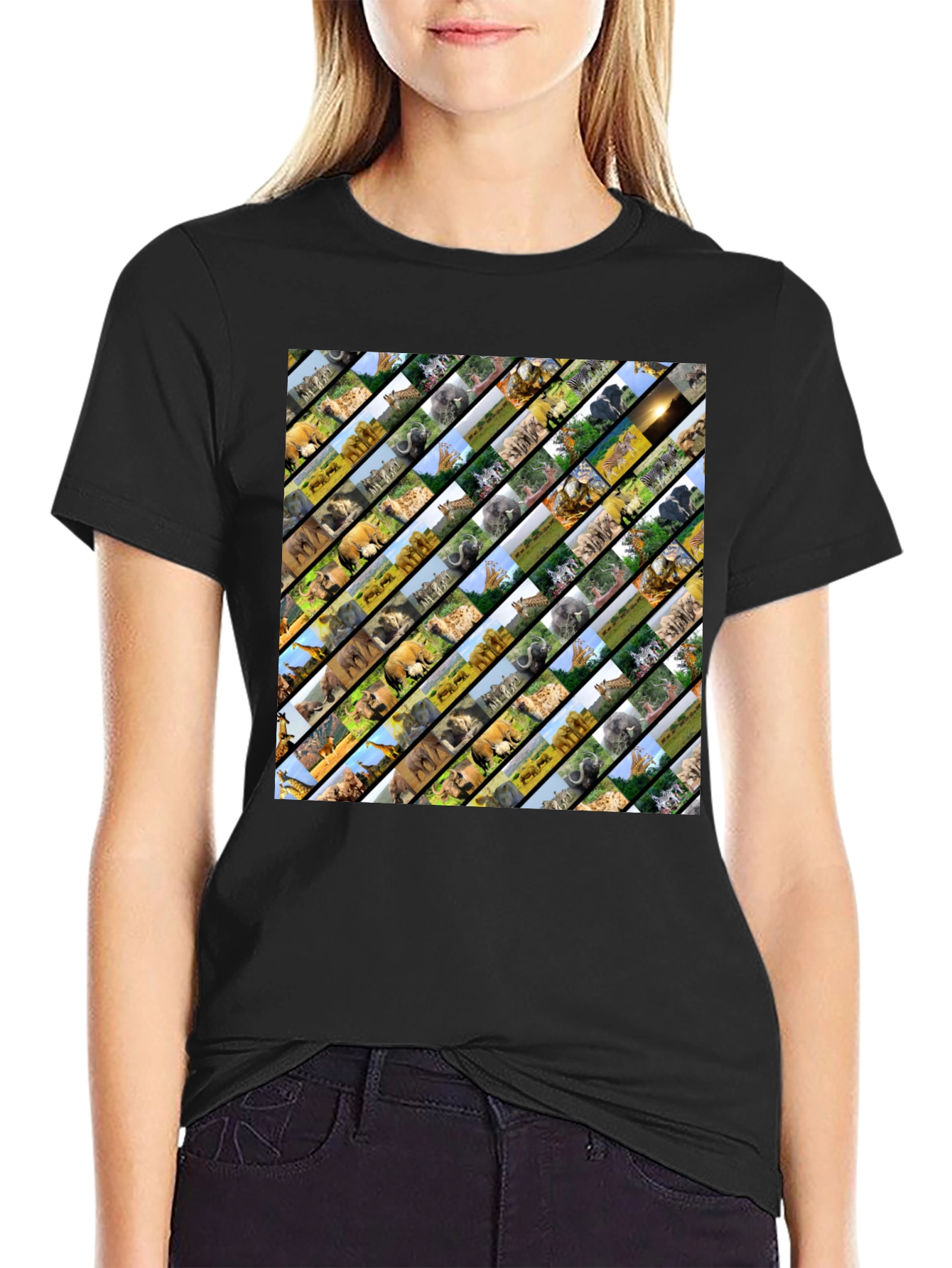 Safari Animal Collage Black T-Shirt