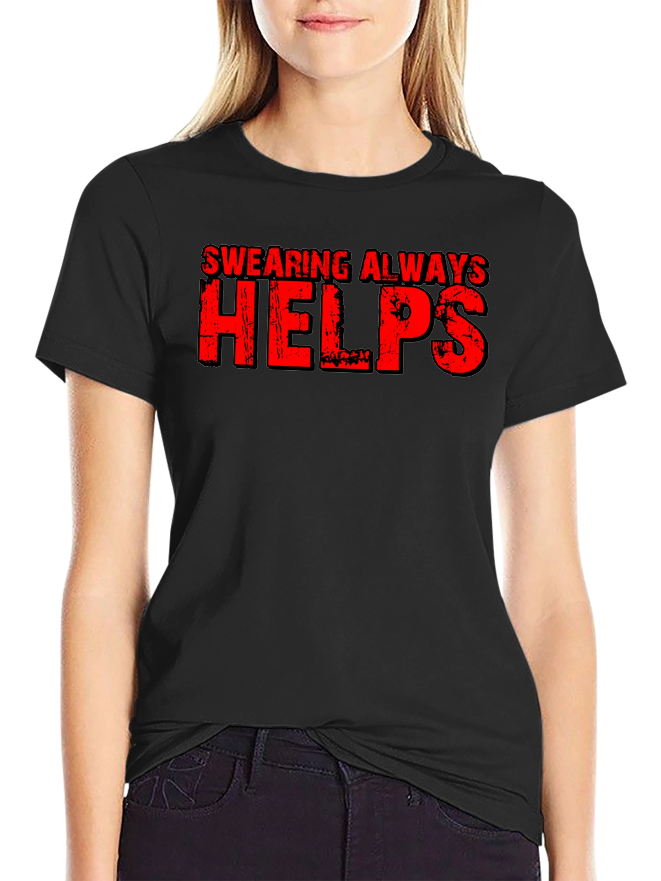 Swearing Always Helps Black Graphic T-Shirt